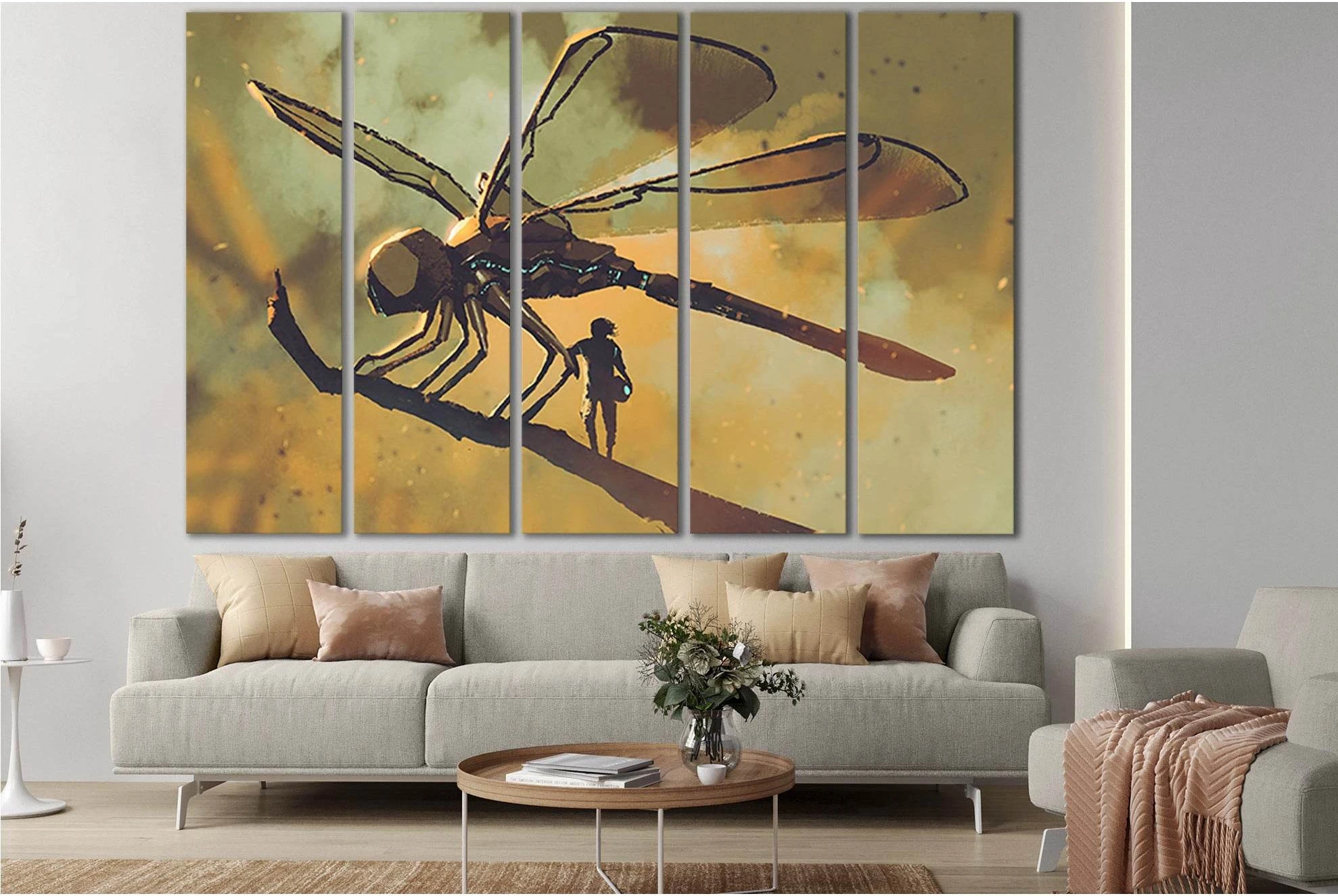 Pilot With Giant Mechanical Dragonfly №SL1258 Ready to Hang Canvas Print - Zellart Canvas Prints 0new, ALL_Products, Fantasy And Sci Fi Wall Art