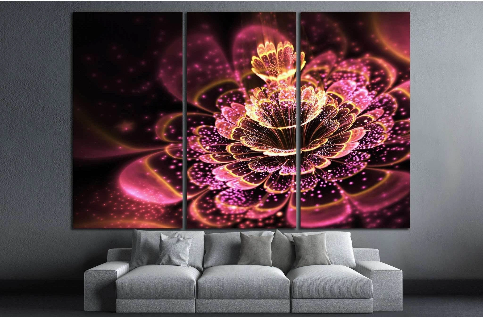 Pink fractal flower with golden glittering pollen №1422 Ready to Hang Canvas Print - Zellart Canvas Prints ALL_Products, s-1422