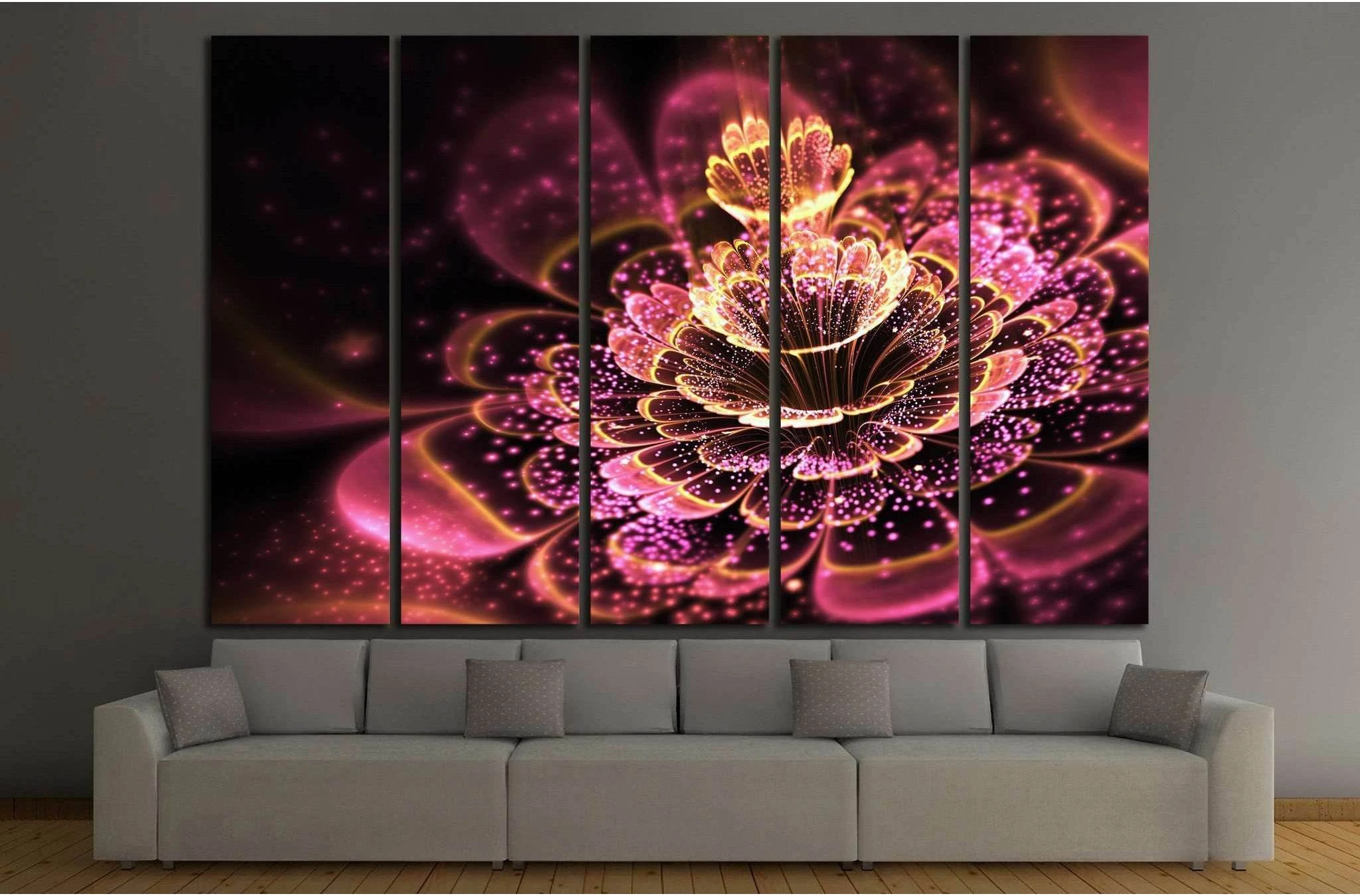 Pink fractal flower with golden glittering pollen №1422 Ready to Hang Canvas Print - Zellart Canvas Prints ALL_Products, s-1422