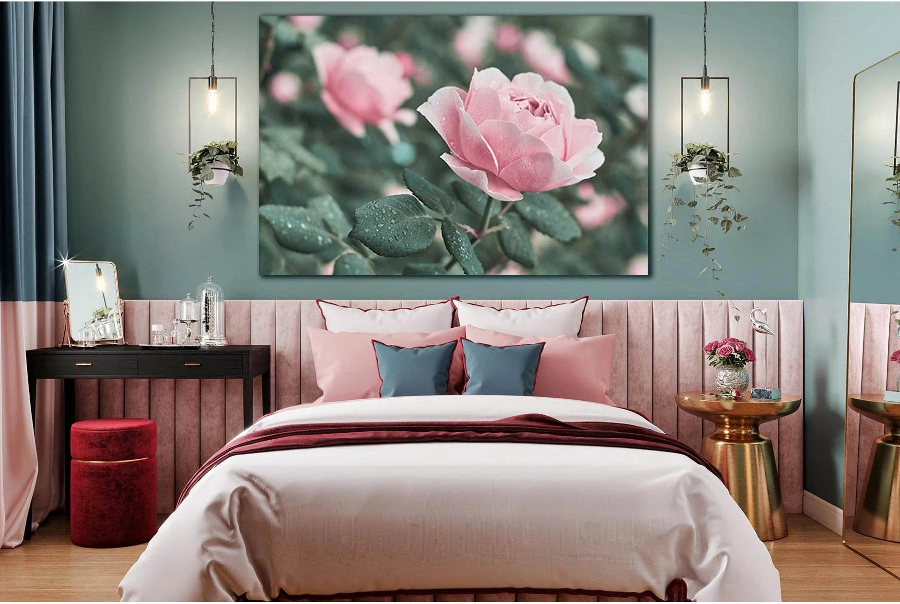 Pink Roses Flower In The Garden №SL711 Ready to Hang Canvas Print - Zellart Canvas Prints 0new, ALL_Products, Floral & Botanical Wall Art