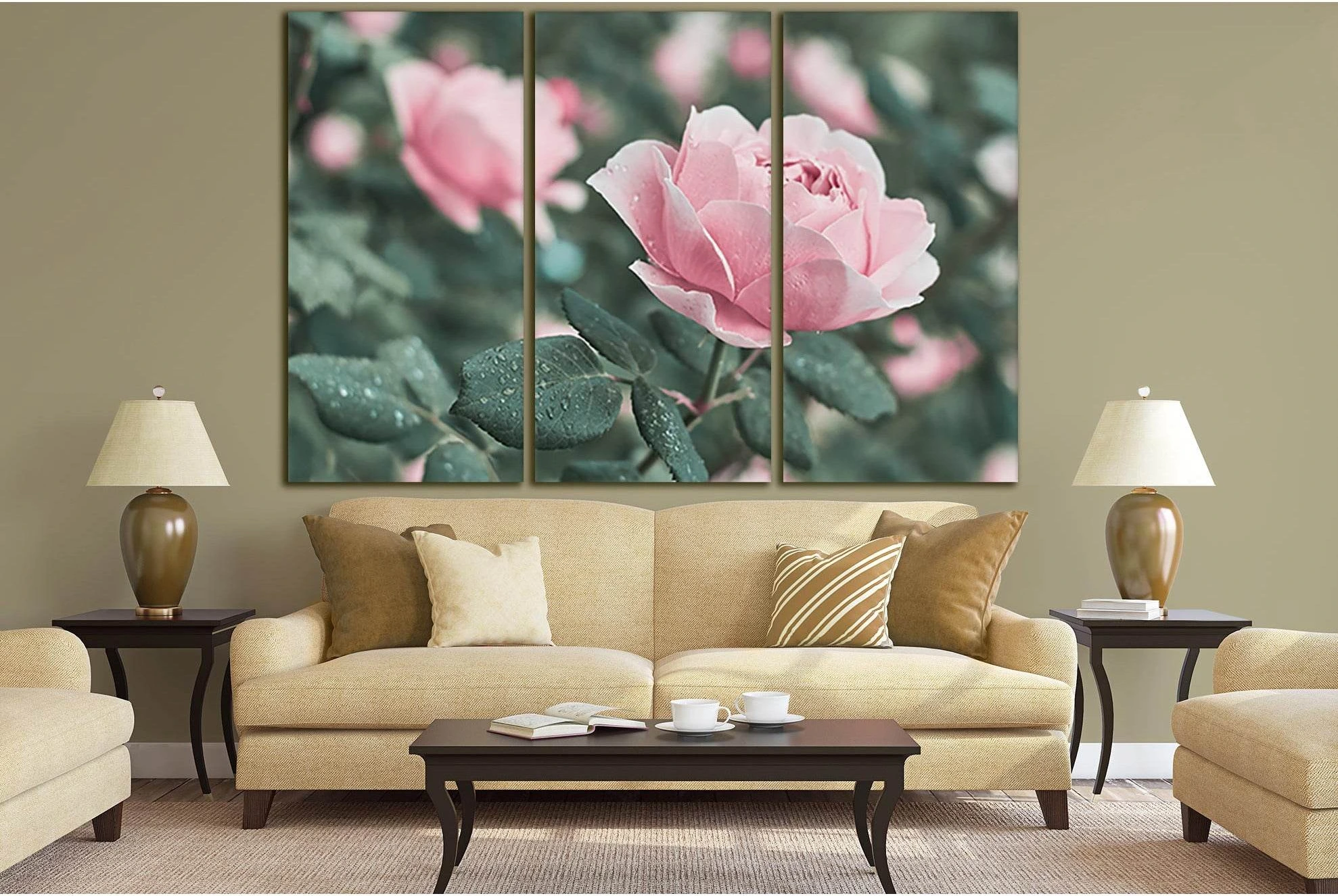 Pink Roses Flower In The Garden №SL711 Ready to Hang Canvas Print - Zellart Canvas Prints 0new, ALL_Products, Floral & Botanical Wall Art