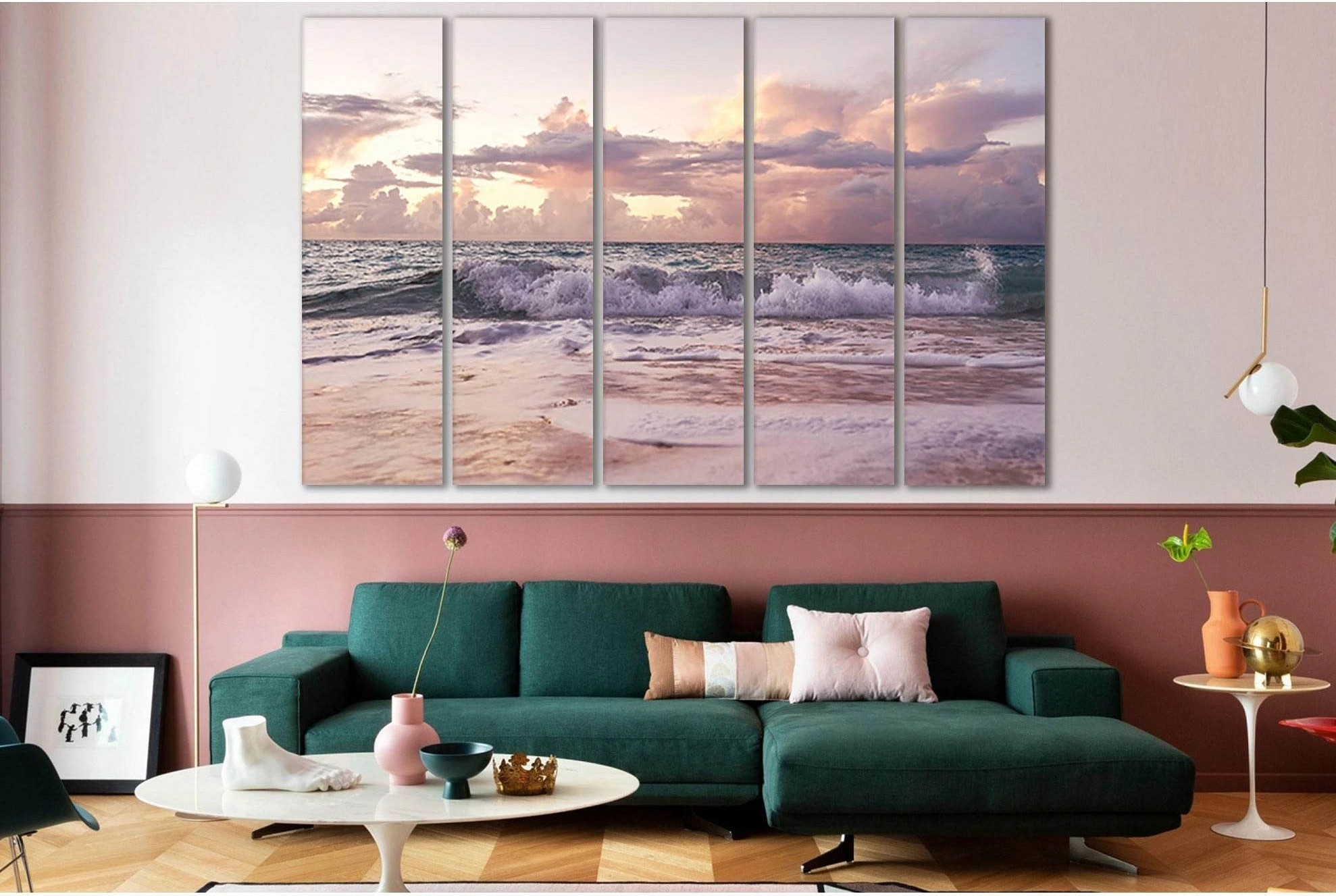 Pink Sunset Sea №SL99 Ready to Hang Canvas Print - Zellart Canvas Prints 0new, ALL_Products, Beach Ocean & Waves