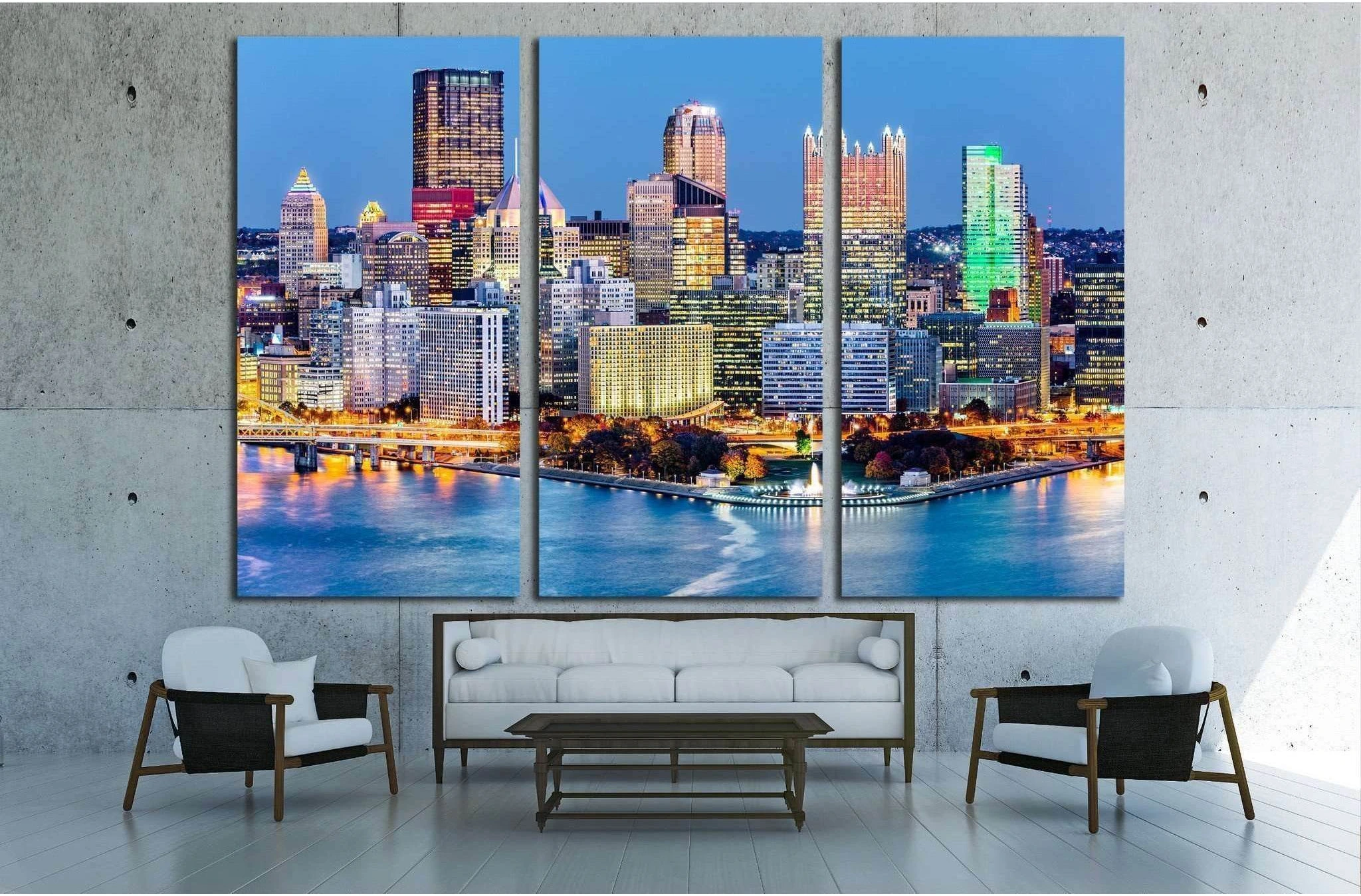Pittsburgh, Monongahela and Ohio rivers №1735 Ready to Hang Canvas Print - Zellart Canvas Prints ALL_Products, s-1735