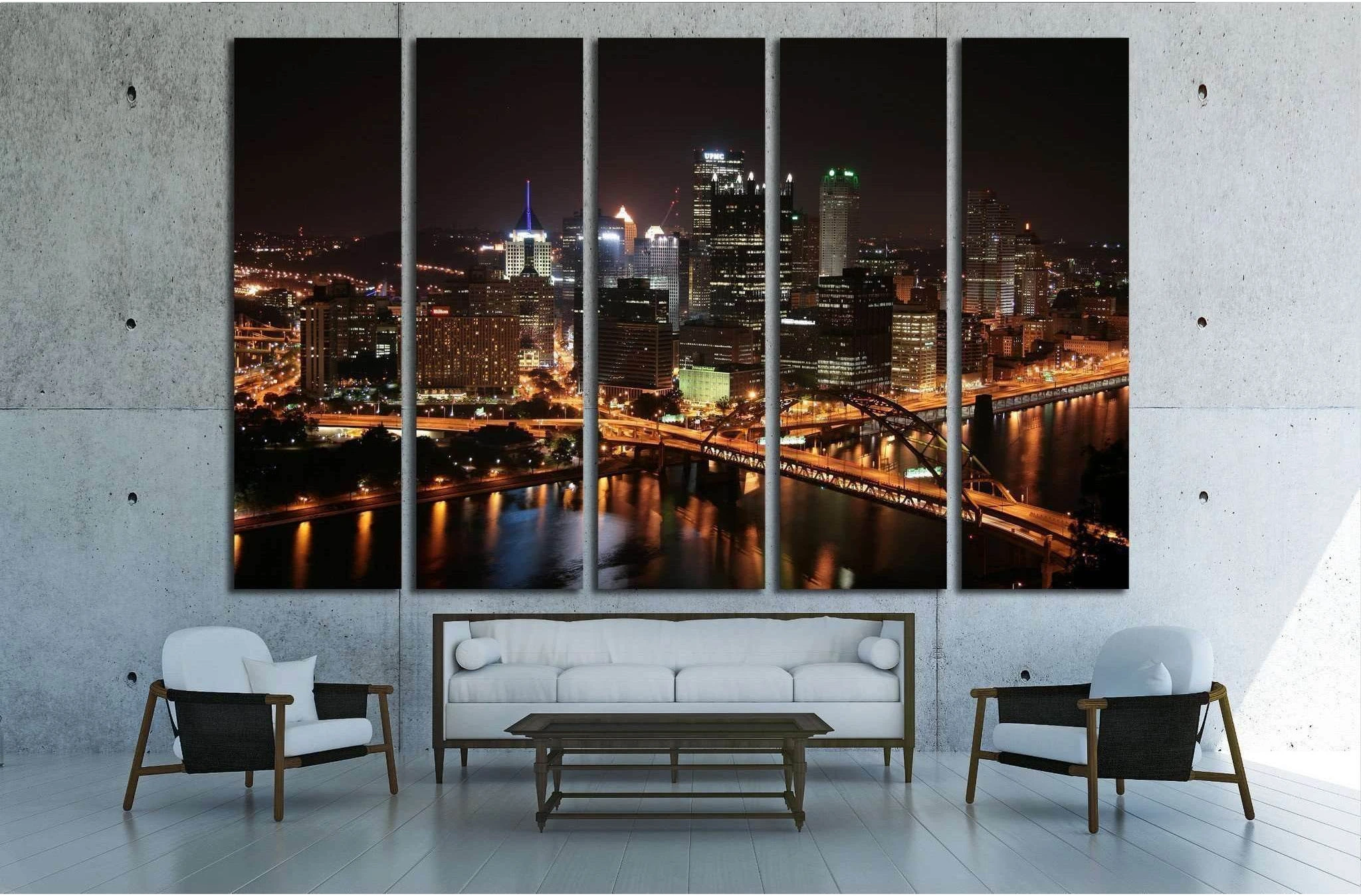 Pittsburgh's skyline from Mount Washington at night №1663 Ready to Hang Canvas Print - Zellart Canvas Prints ALL_Products, s-1663