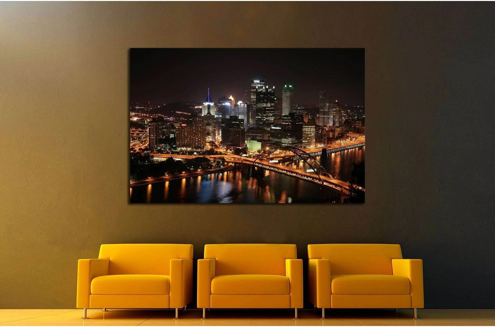 Pittsburgh's skyline from Mount Washington at night №1663 Ready to Hang Canvas Print - Zellart Canvas Prints ALL_Products, s-1663