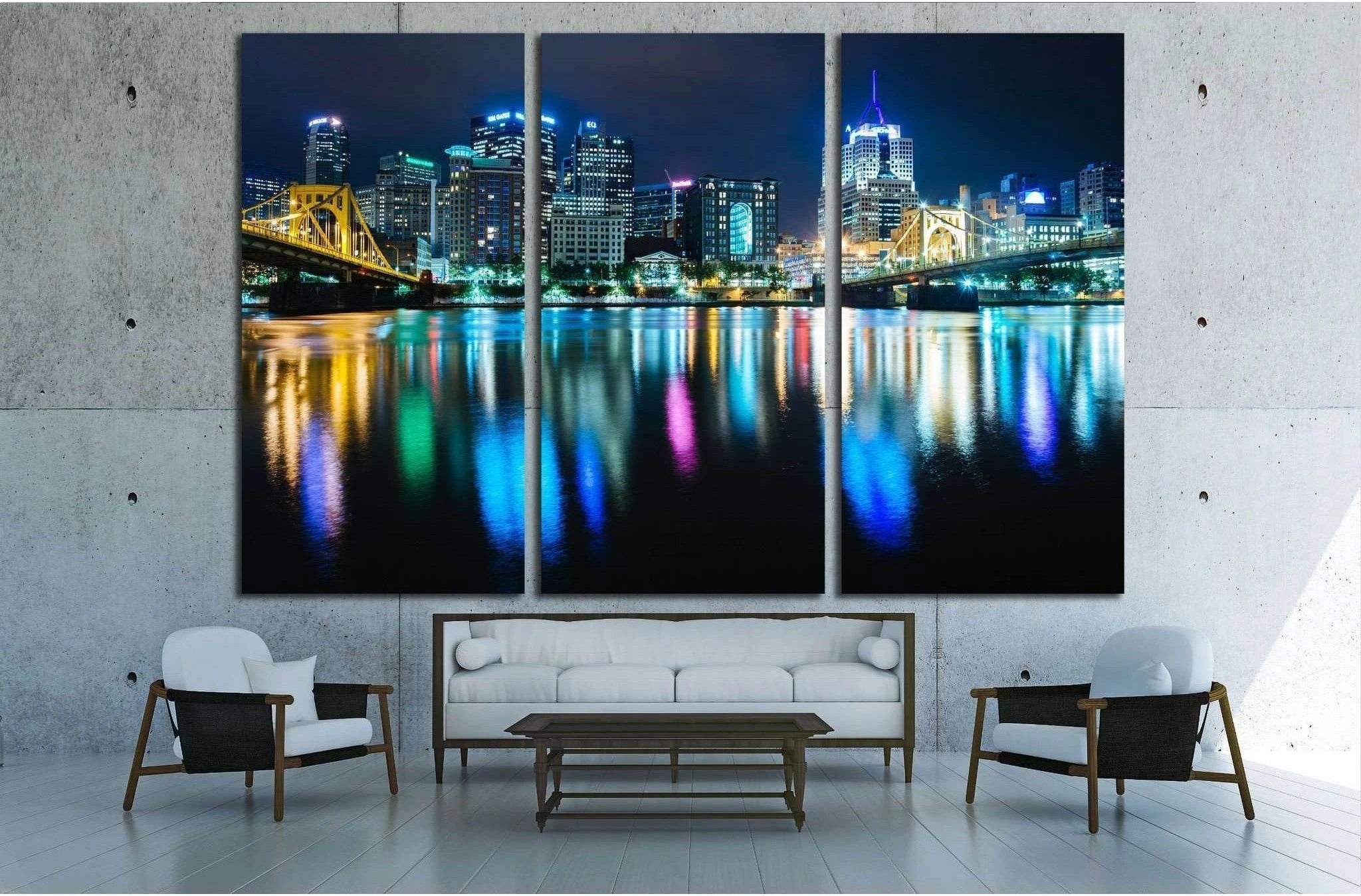 Pittsburgh skyline reflecting in the Allegheny River, Pennsylvania №1706 Ready to Hang Canvas Print - Zellart Canvas Prints ALL_Products, s-1706