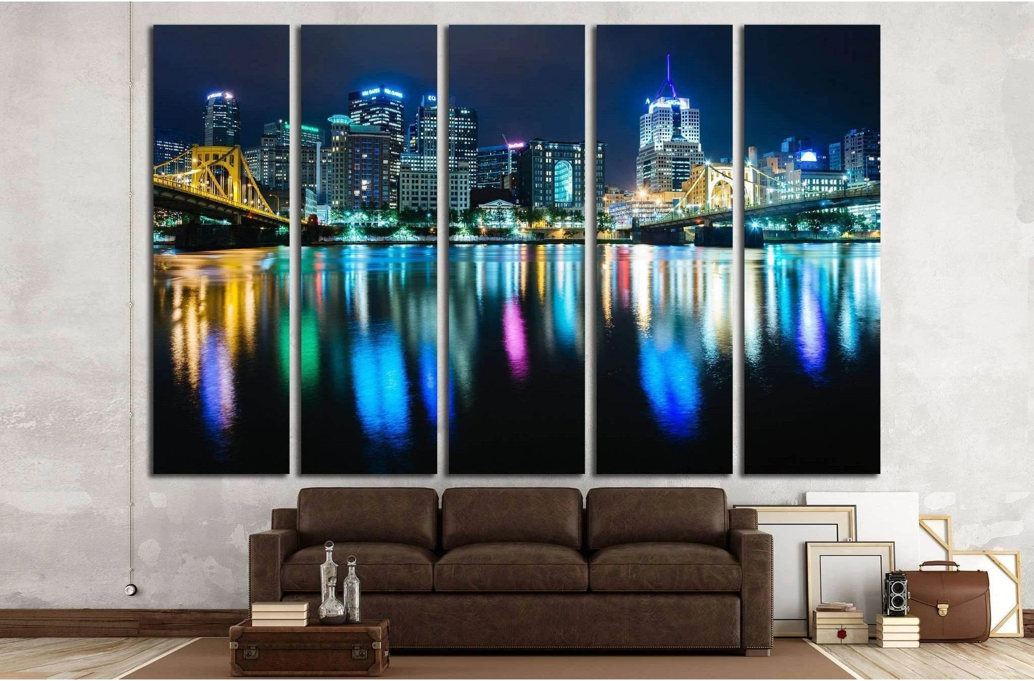 Pittsburgh skyline reflecting in the Allegheny River, Pennsylvania №1706 Ready to Hang Canvas Print - Zellart Canvas Prints ALL_Products, s-1706