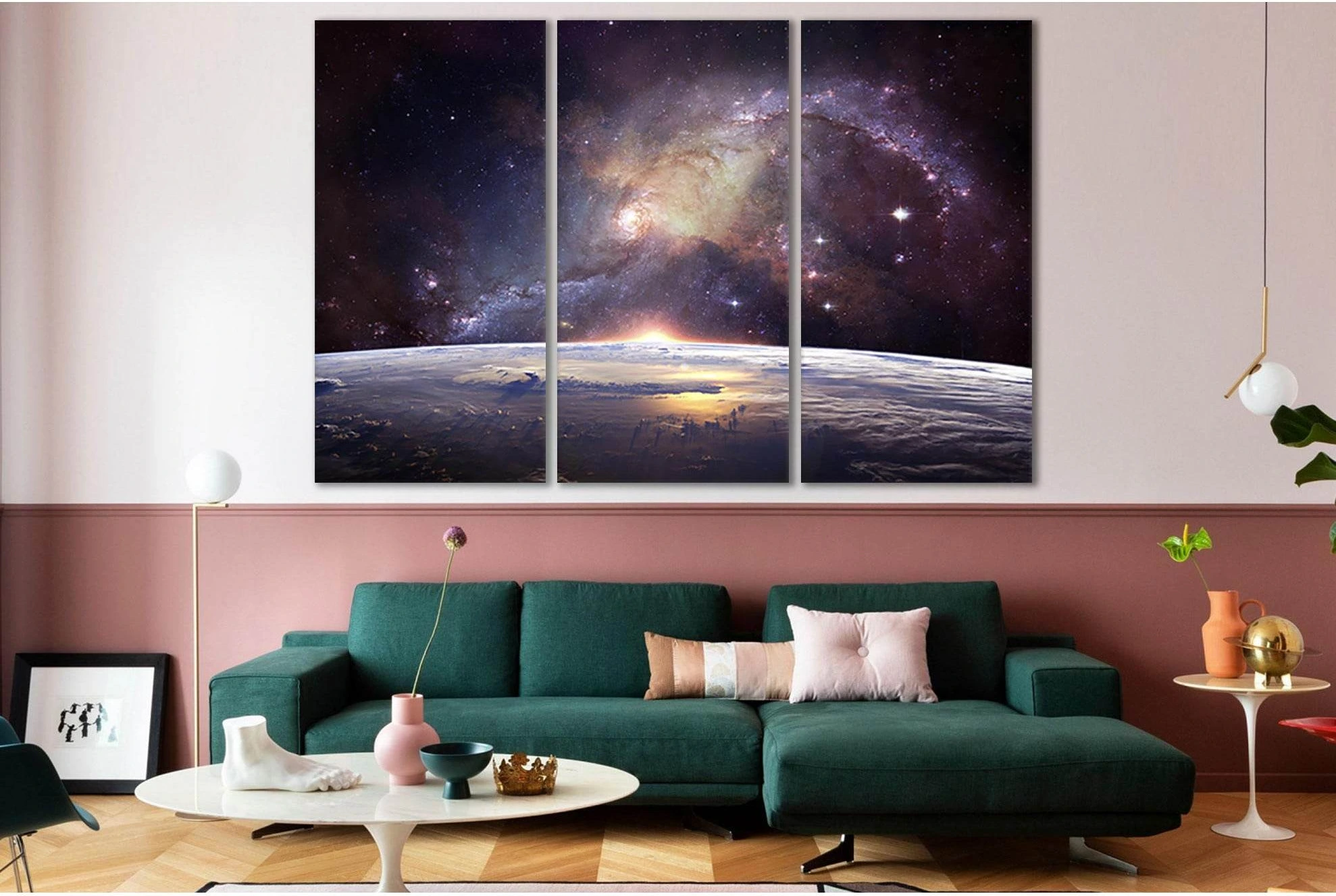 Planet Earth And Galaxies №SL388 Ready to Hang Canvas Print - Zellart Canvas Prints 0new, ALL_Products, Astronomy & Space Canvas Wall Art