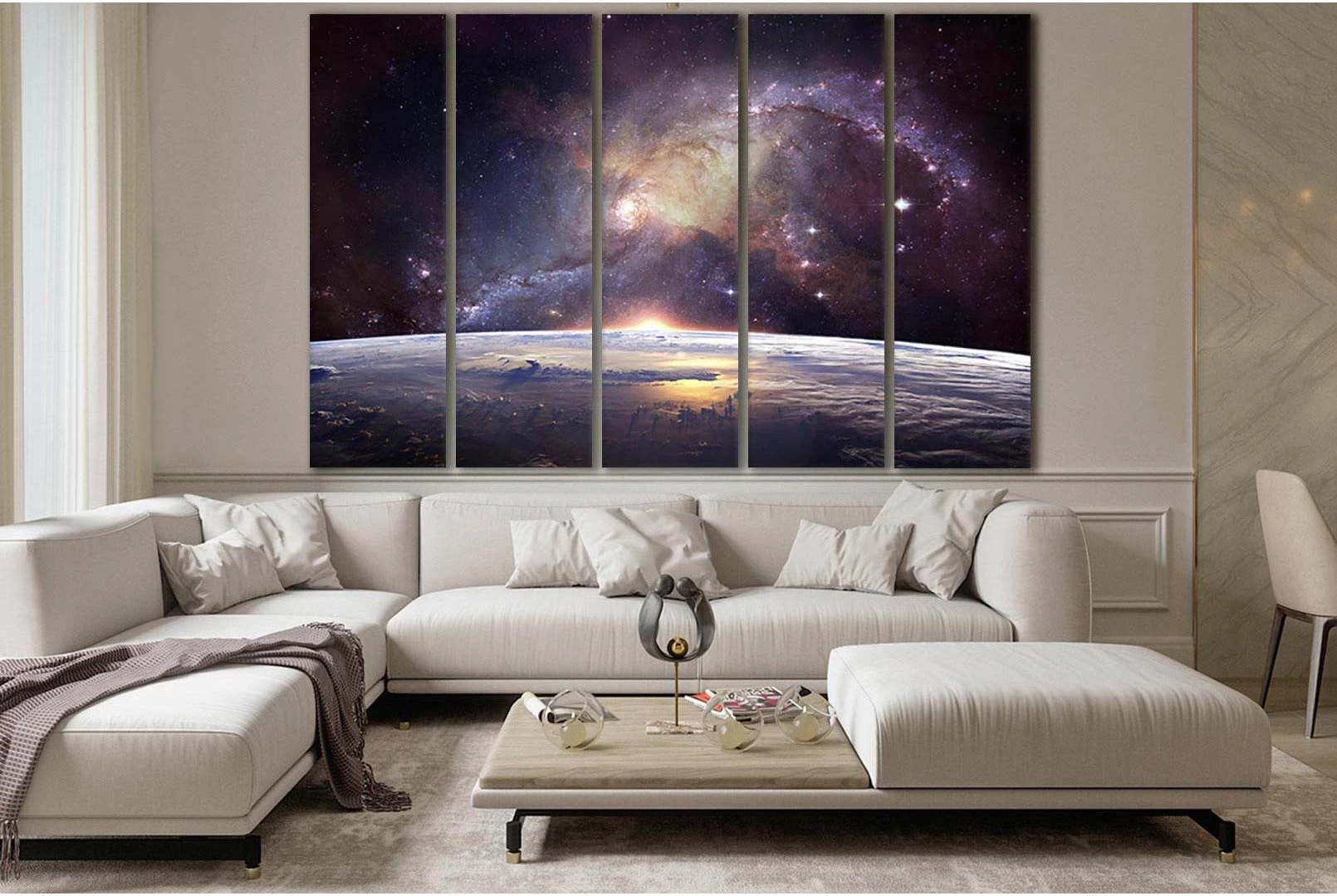 Planet Earth And Galaxies №SL388 Ready to Hang Canvas Print - Zellart Canvas Prints 0new, ALL_Products, Astronomy & Space Canvas Wall Art