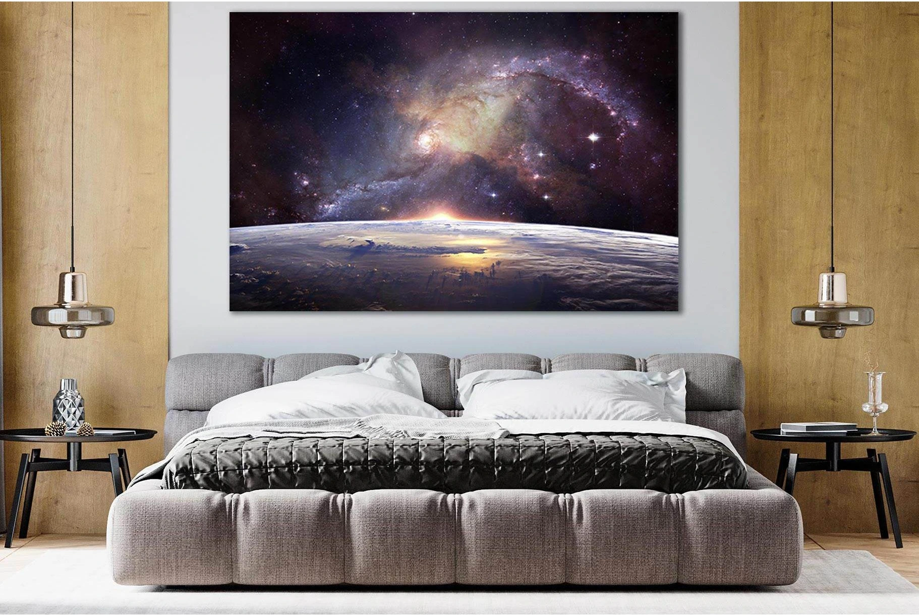Planet Earth And Galaxies №SL388 Ready to Hang Canvas Print - Zellart Canvas Prints 0new, ALL_Products, Astronomy & Space Canvas Wall Art