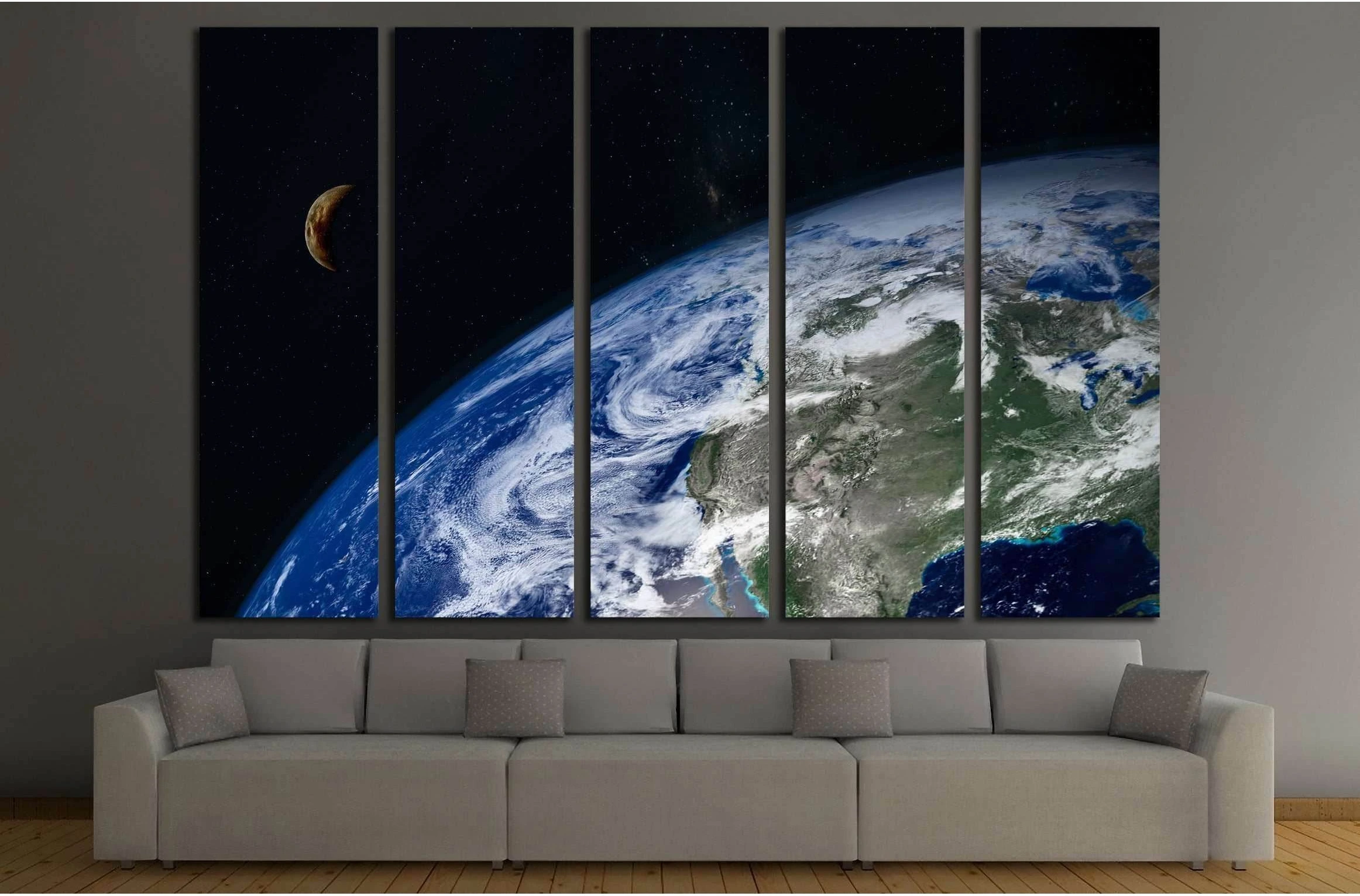 planet Earth and moon №2465 Ready to Hang Canvas Print - Zellart Canvas Prints ALL_Products, s-2465