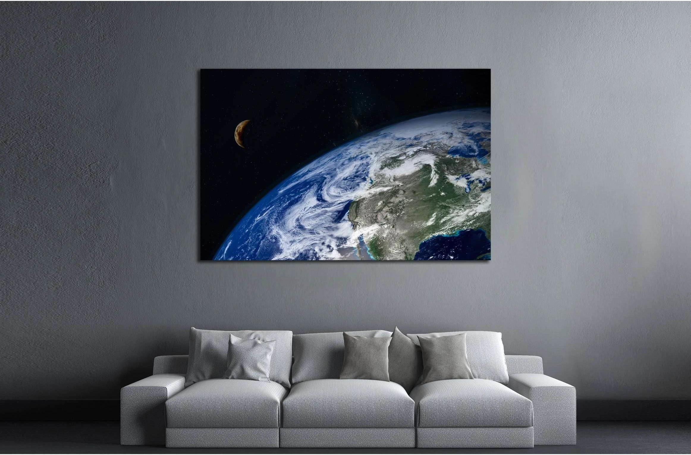 planet Earth and moon №2465 Ready to Hang Canvas Print - Zellart Canvas Prints ALL_Products, s-2465