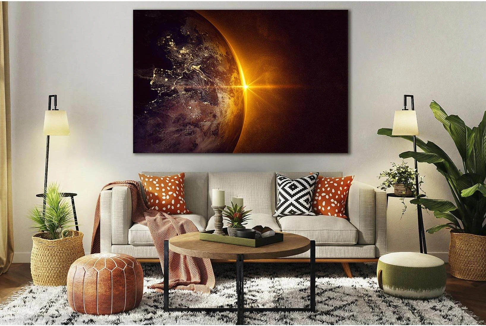 Planet Earth Space Sunrise №SL287 Ready to Hang Canvas Print - Zellart Canvas Prints 0new, ALL_Products, SUNRISE & SUNSET WALL ART