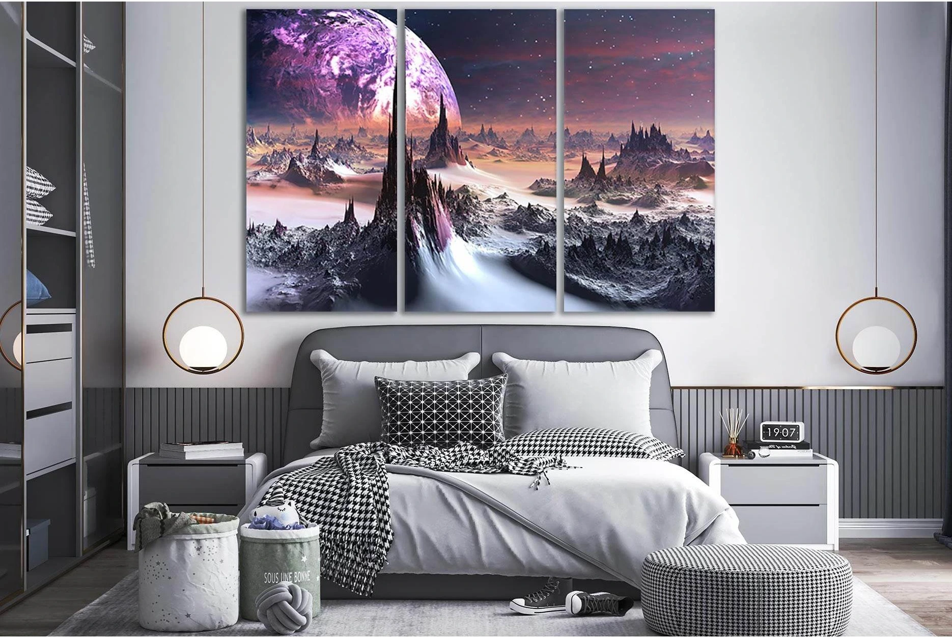 Planet On The Horizon №SL984 Ready to Hang Canvas Print - Zellart Canvas Prints 0new, ALL_Products, Astronomy & Space Canvas Wall Art