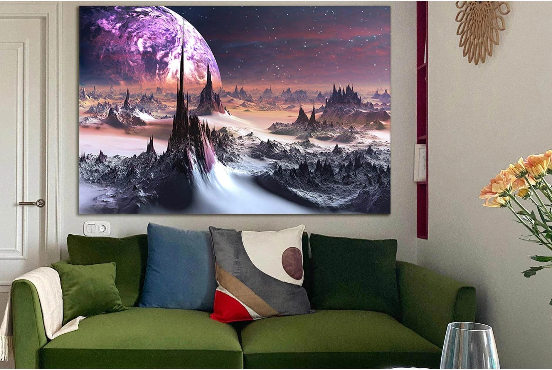 Planet On The Horizon №SL984 Ready to Hang Canvas Print - Zellart Canvas Prints 0new, ALL_Products, Astronomy & Space Canvas Wall Art