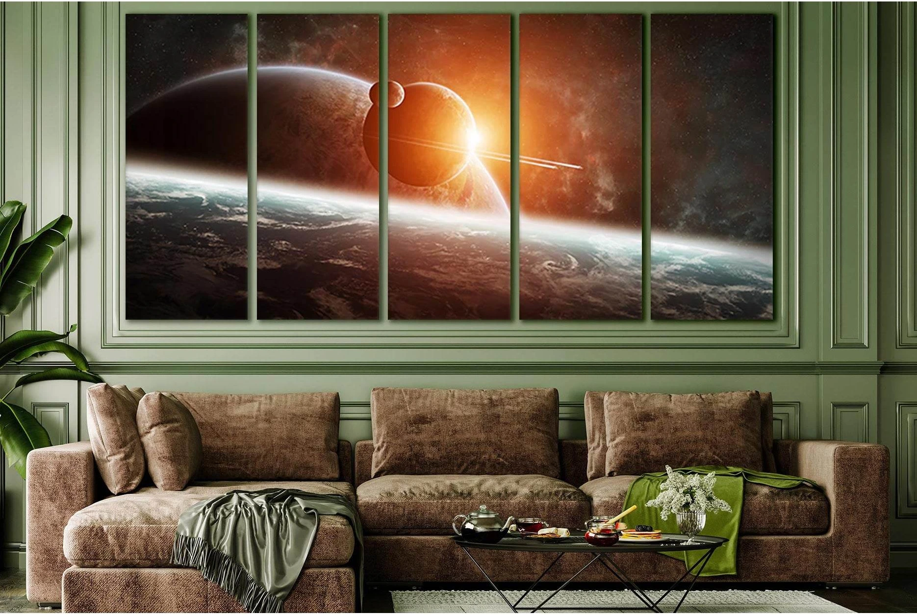 Planet Rising Far Space №SL428 Ready to Hang Canvas Print - Zellart Canvas Prints 0new, ALL_Products, Astronomy & Space Canvas Wall Art