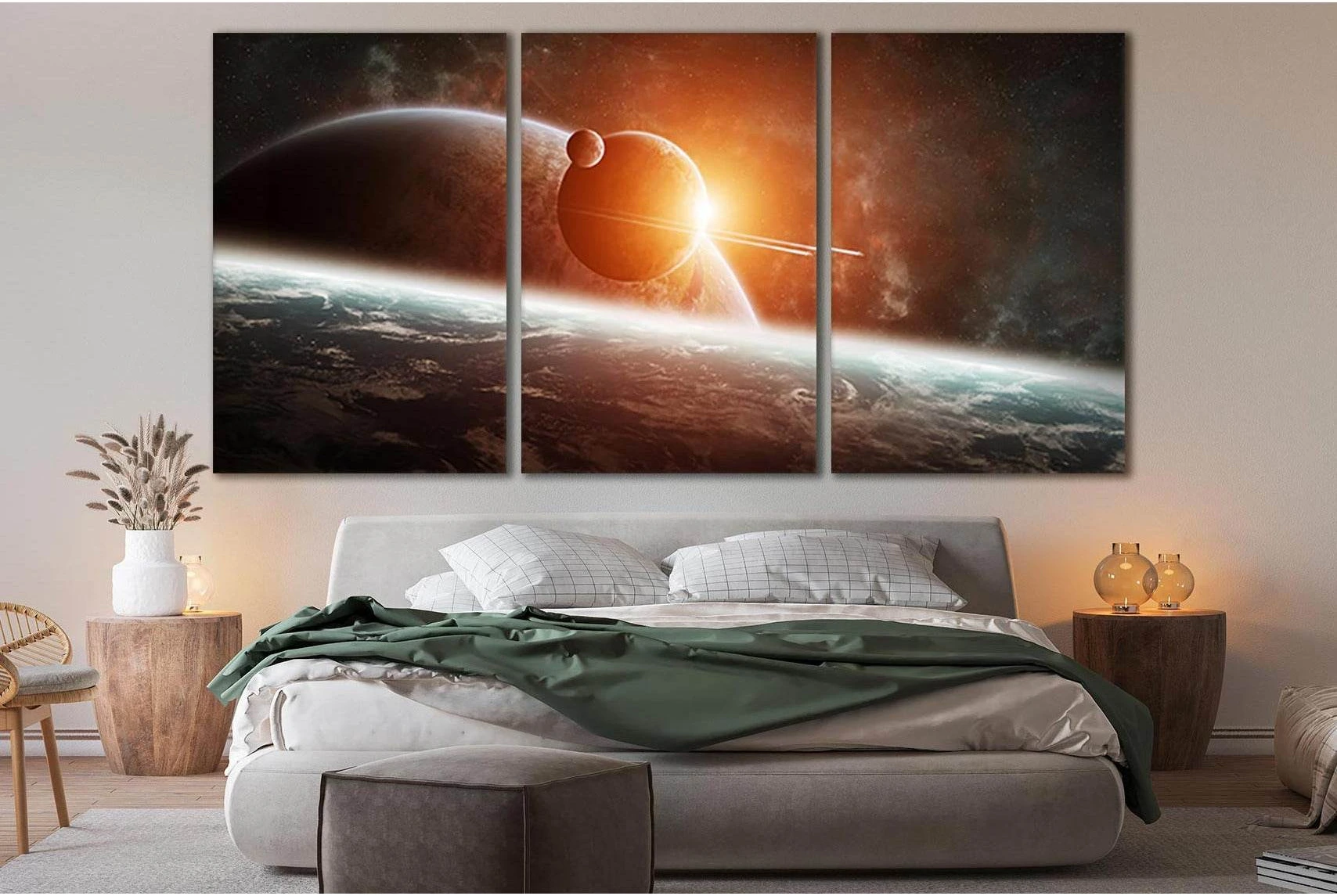 Planet Rising Far Space №SL428 Ready to Hang Canvas Print - Zellart Canvas Prints 0new, ALL_Products, Astronomy & Space Canvas Wall Art