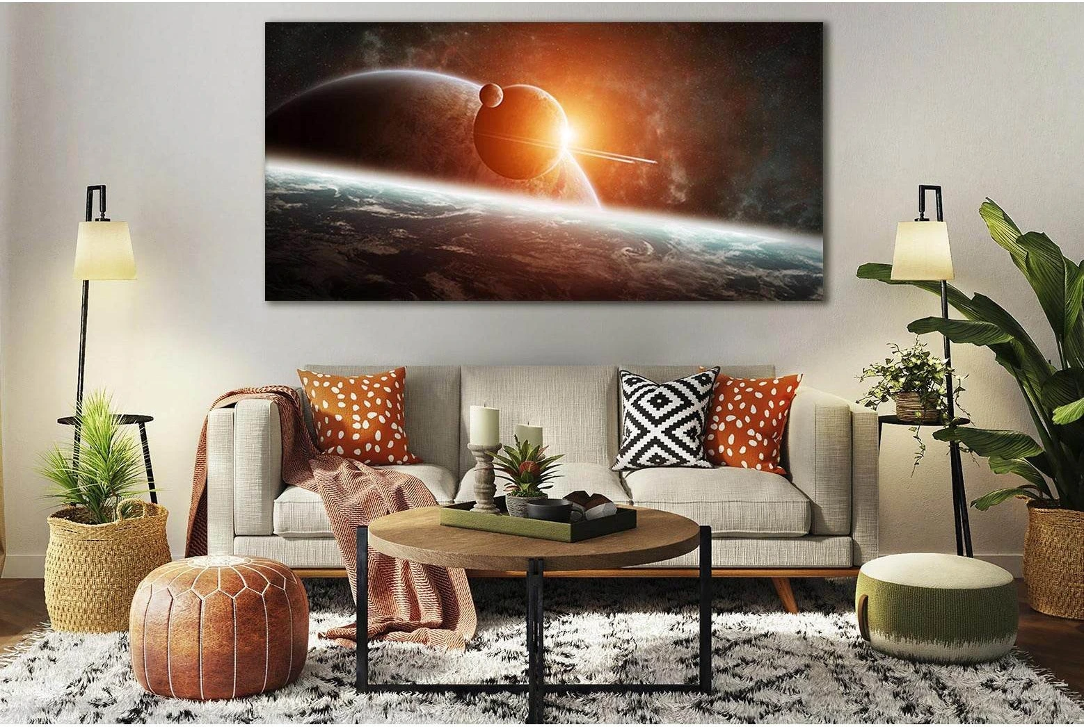 Planet Rising Far Space №SL428 Ready to Hang Canvas Print - Zellart Canvas Prints 0new, ALL_Products, Astronomy & Space Canvas Wall Art