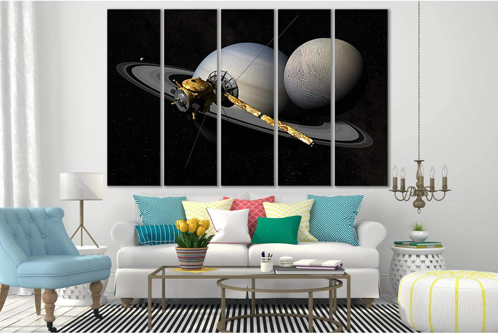 Planet Saturn And Its Satellite №SL979 Ready to Hang Canvas Print - Zellart Canvas Prints 0new, ALL_Products, Astronomy & Space Canvas Wall Art