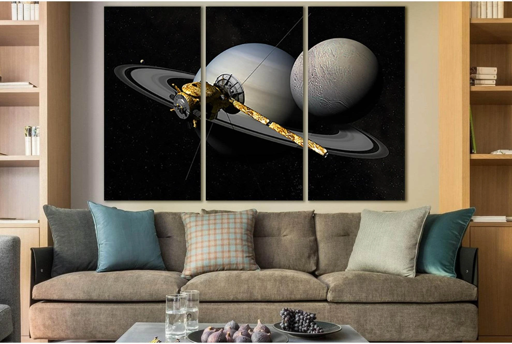 Planet Saturn And Its Satellite №SL979 Ready to Hang Canvas Print - Zellart Canvas Prints 0new, ALL_Products, Astronomy & Space Canvas Wall Art