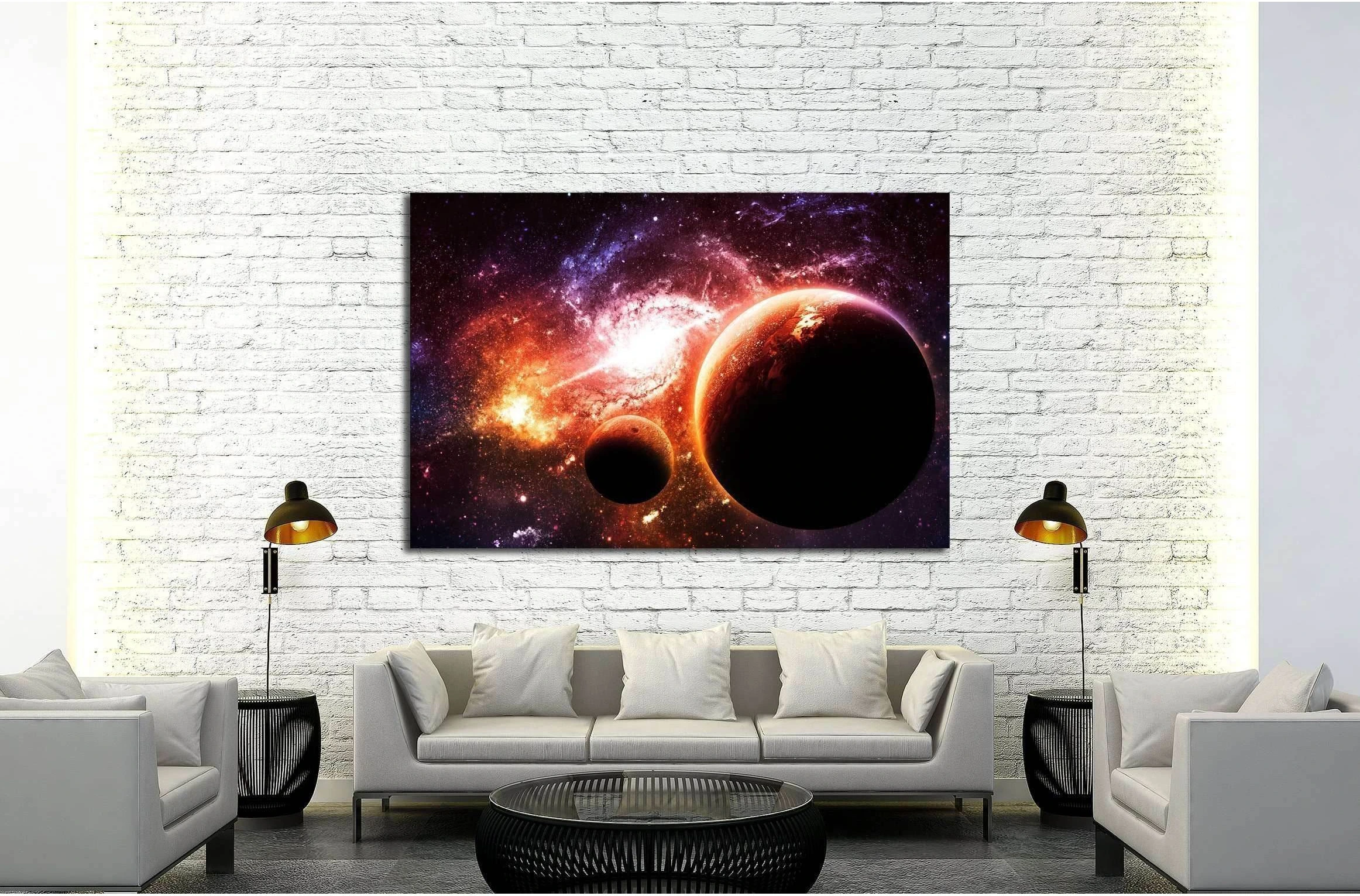 Planets over Golden Galaxy - Elements of this Image Furnished by NASA №2457 Ready to Hang Canvas Print - Zellart Canvas Prints ALL_Products, s-2457
