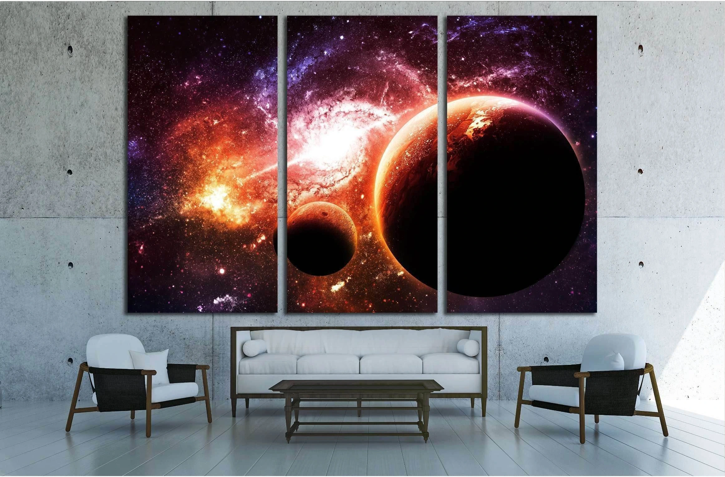 Planets over Golden Galaxy - Elements of this Image Furnished by NASA №2457 Ready to Hang Canvas Print - Zellart Canvas Prints ALL_Products, s-2457
