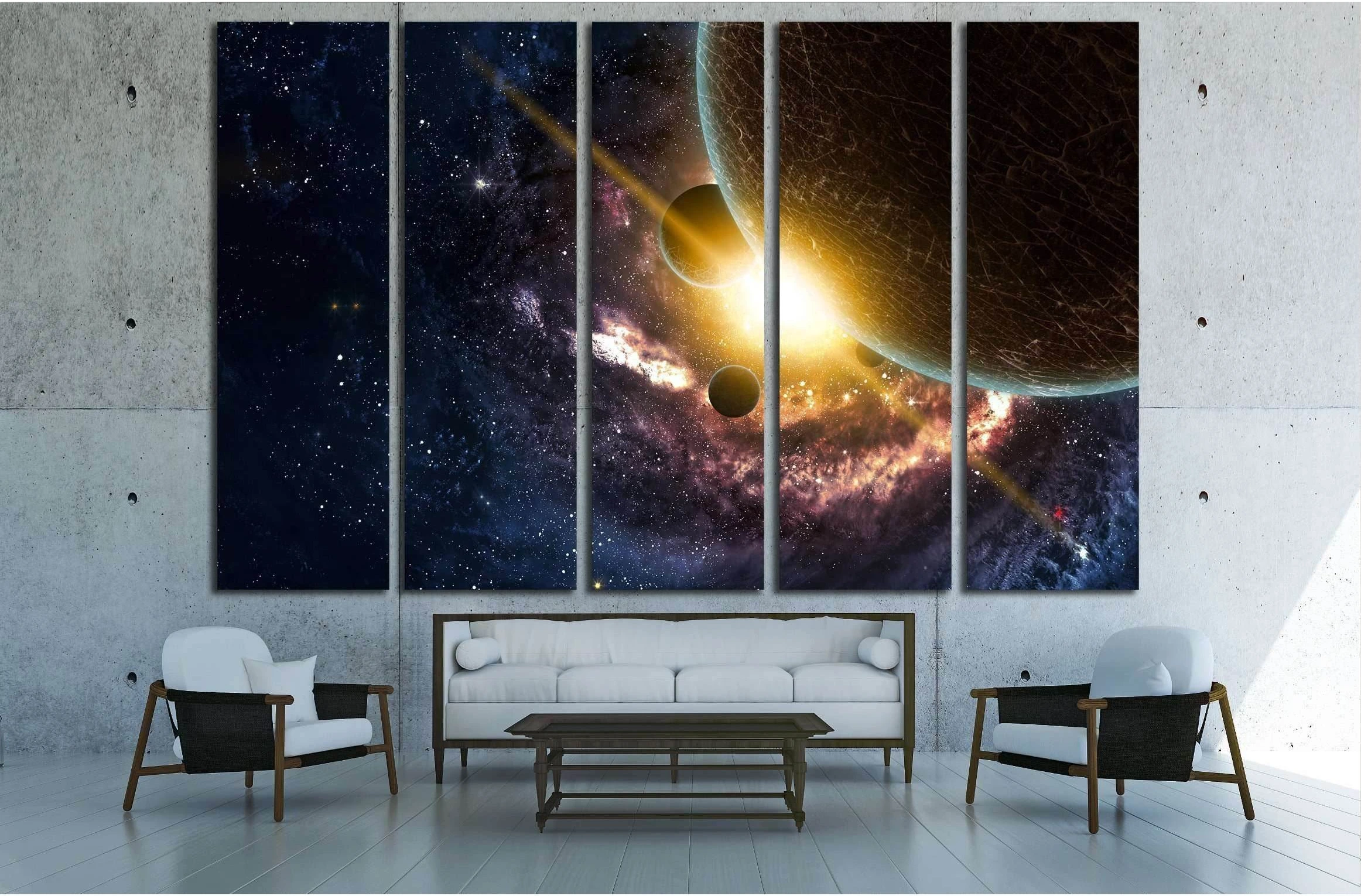 Planets over the nebulae in space №2463 Ready to Hang Canvas Print - Zellart Canvas Prints ALL_Products, s-2463
