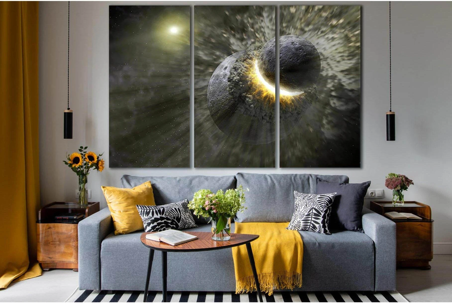 Planets Space Catastrophe №SL959 Ready to Hang Canvas Print - Zellart Canvas Prints 0new, ALL_Products, Astronomy & Space Canvas Wall Art