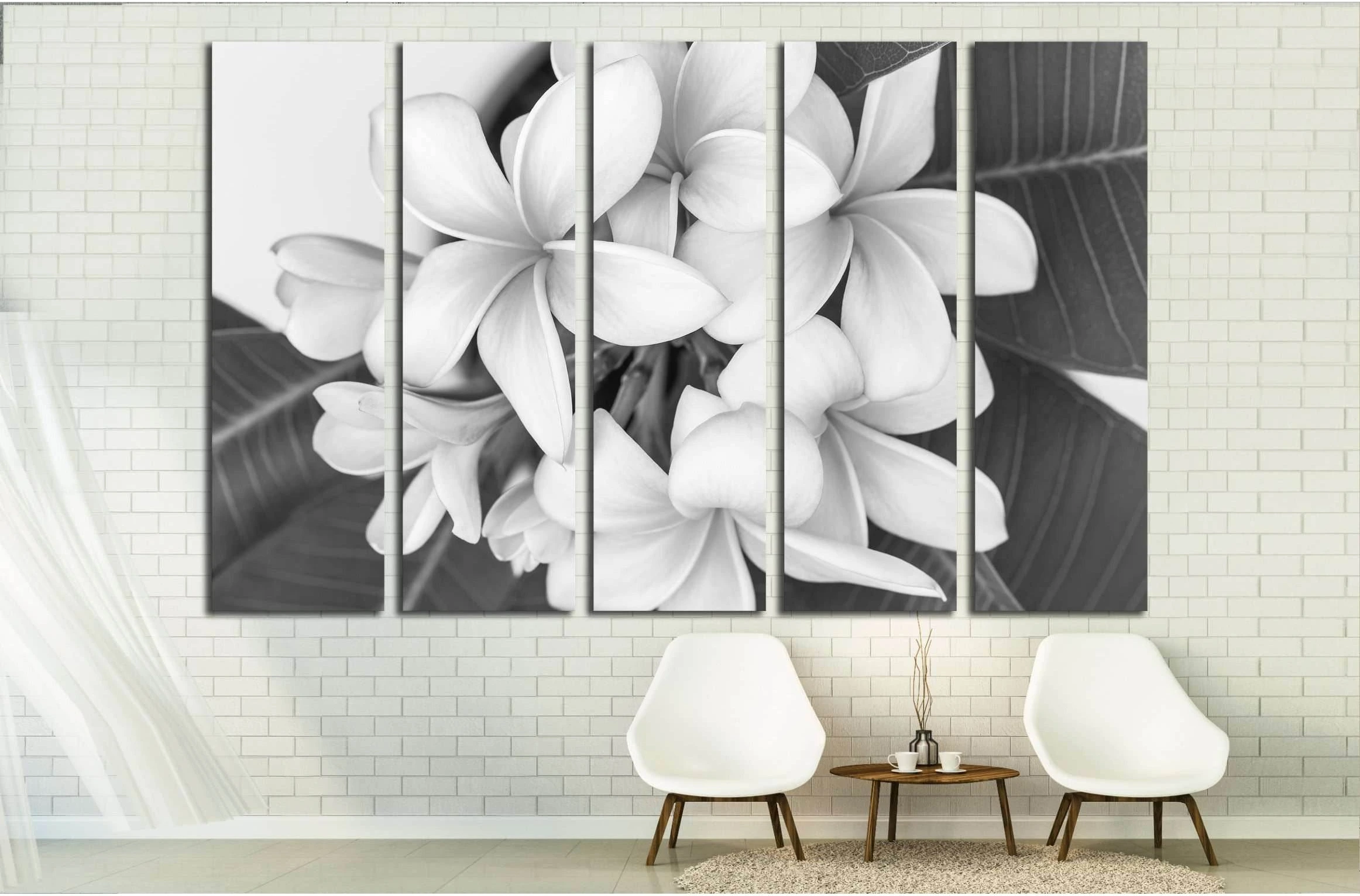 Plumeria or frangipani flower, Tropical flower . Black and white photography. №2839 Ready to Hang Canvas Print - Zellart Canvas Prints ALL_Products, s-2839