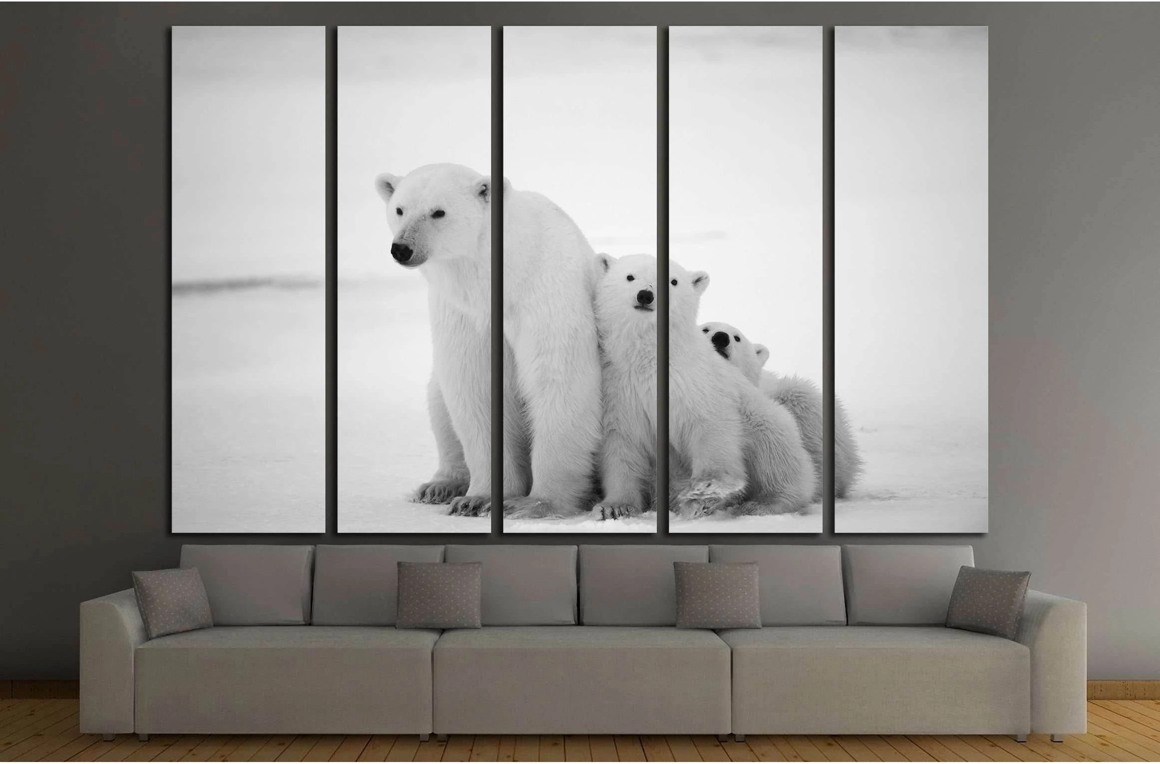 Polar she-bear with cubs. A Polar she-bear with two small bear cubs. Around snow №2338 Ready to Hang Canvas Print - Zellart Canvas Prints ALL_Products, s-2338