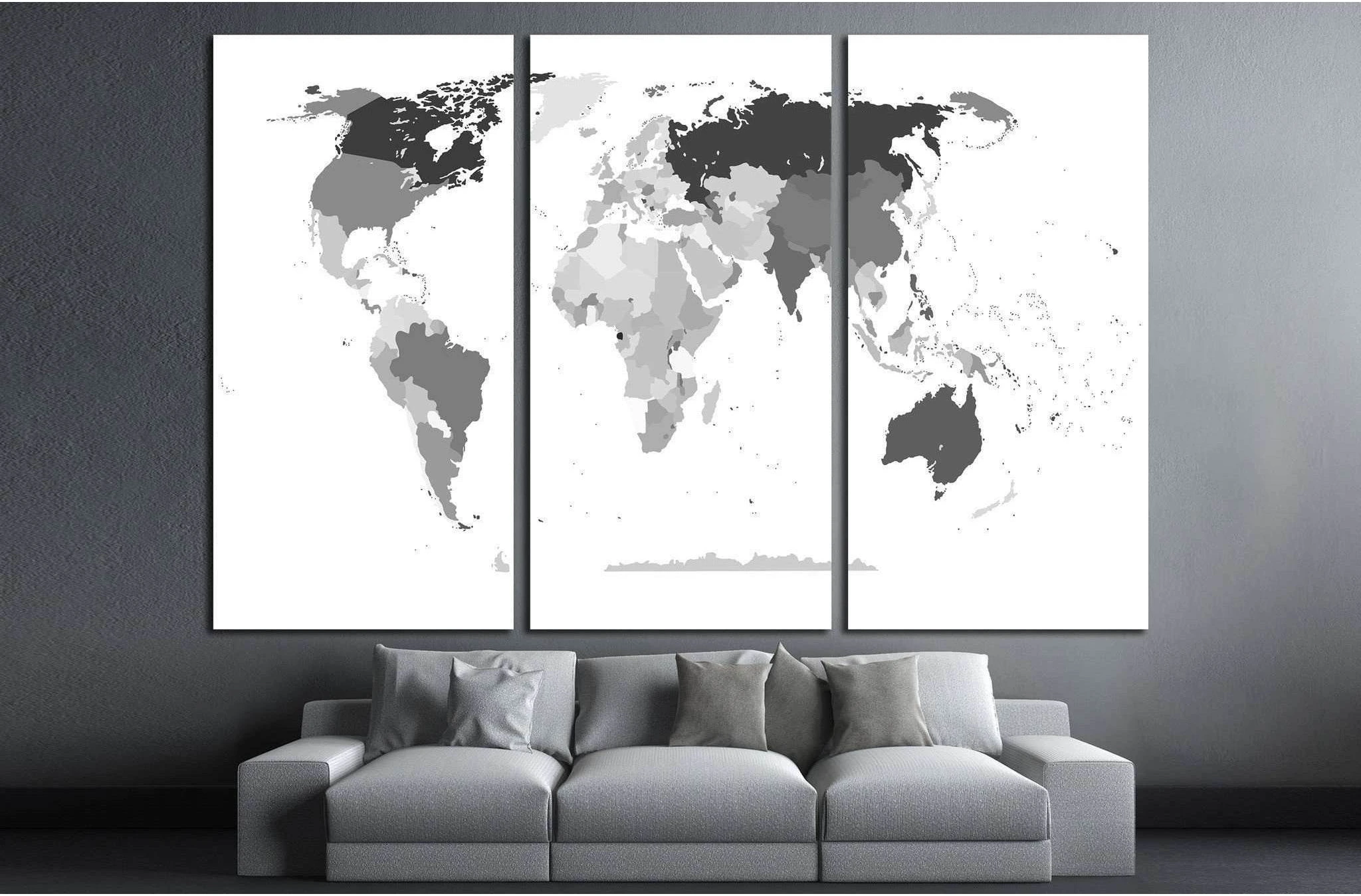 political map of the world №1928 Ready to Hang Canvas Print - Zellart Canvas Prints ALL_Products, s-1928