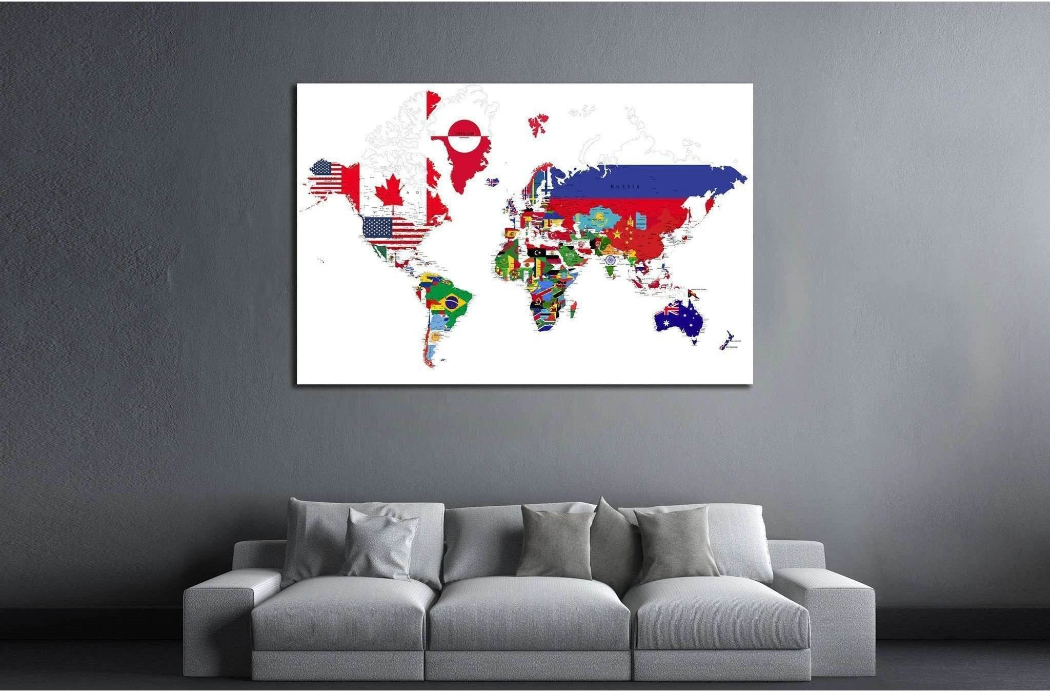 Political map of the world with country flags №1929 Ready to Hang Canvas Print - Zellart Canvas Prints ALL_Products, s-1929