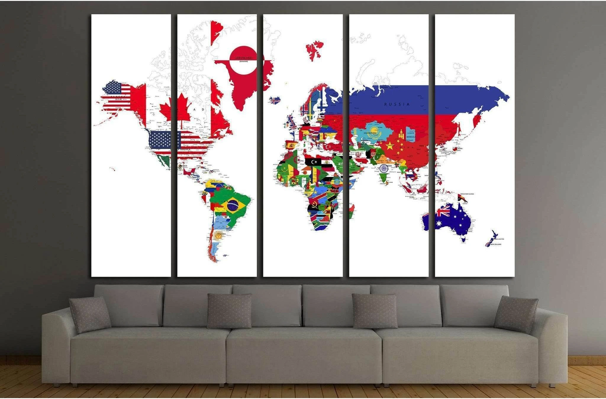 Political map of the world with country flags №1929 Ready to Hang Canvas Print - Zellart Canvas Prints ALL_Products, s-1929