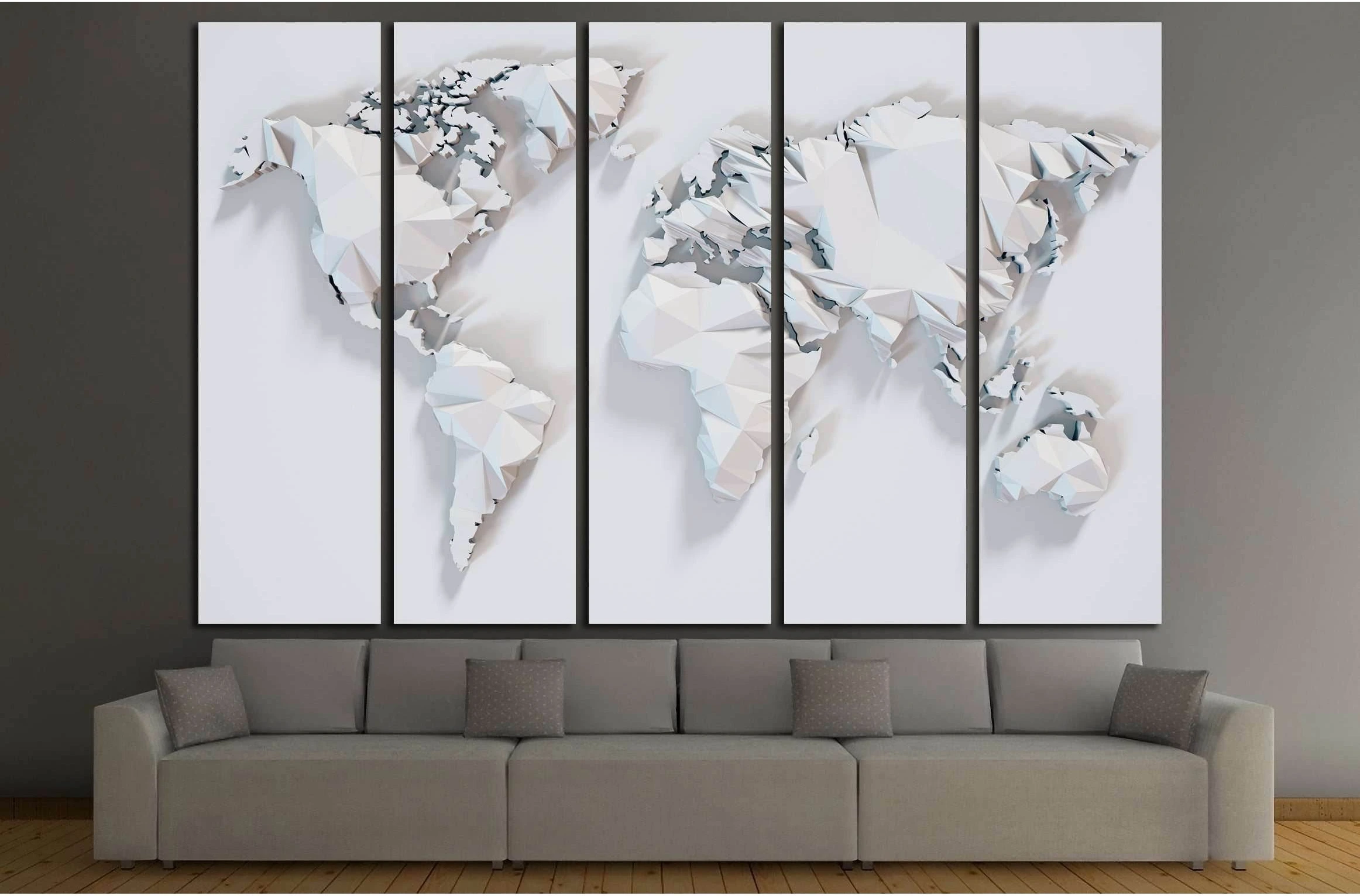 Poly paper world map background. 3D rendering №3220 Ready to Hang Canvas Print - Zellart Canvas Prints ALL_Products, s-3220