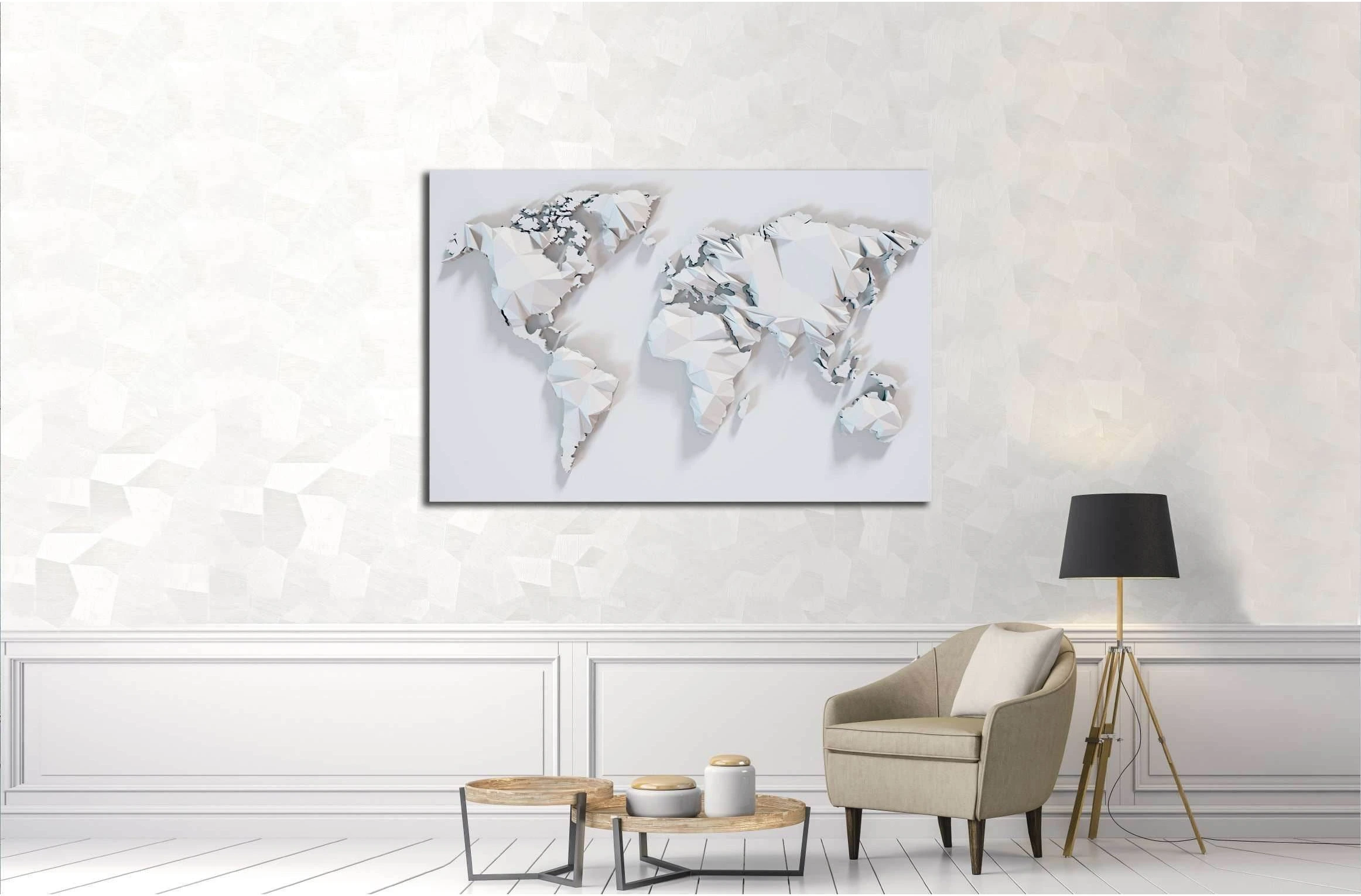Poly paper world map background. 3D rendering №3220 Ready to Hang Canvas Print - Zellart Canvas Prints ALL_Products, s-3220