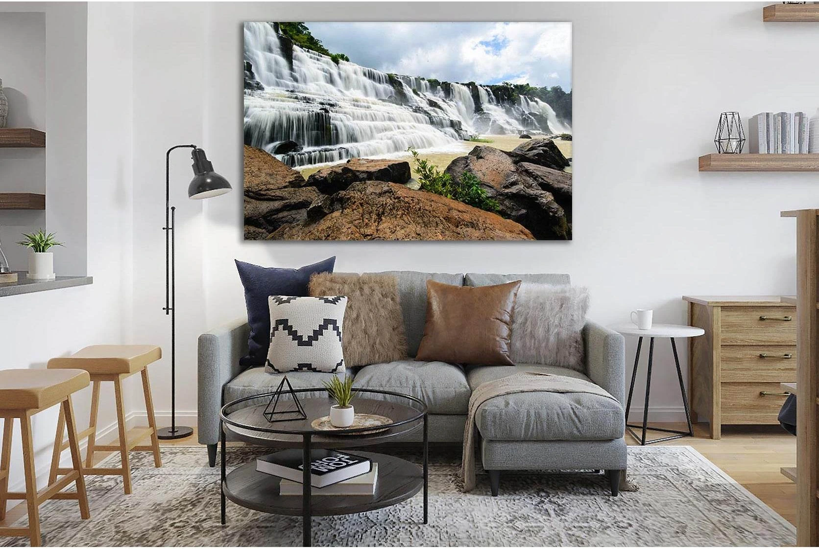 Ponguor Waterfall №SL444 Ready to Hang Canvas Print - Zellart Canvas Prints 0new, ALL_Products, Waterfall, Waterfall Wall Art