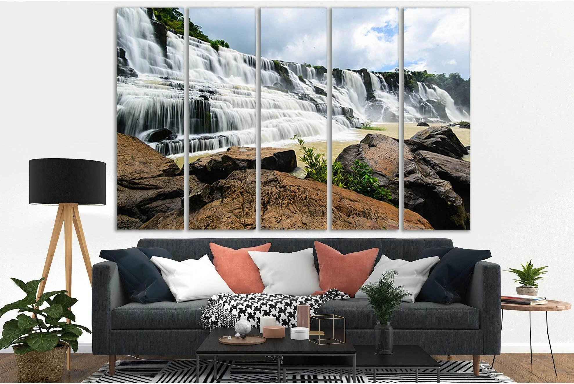 Ponguor Waterfall №SL444 Ready to Hang Canvas Print - Zellart Canvas Prints 0new, ALL_Products, Waterfall, Waterfall Wall Art