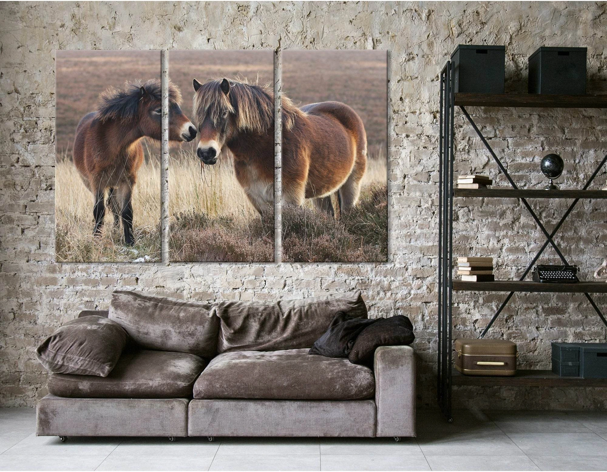 Pony And Horse On Moorland In Exmoor №04231 Ready to Hang Canvas Print - Zellart Canvas Prints ALL_Products, Horses