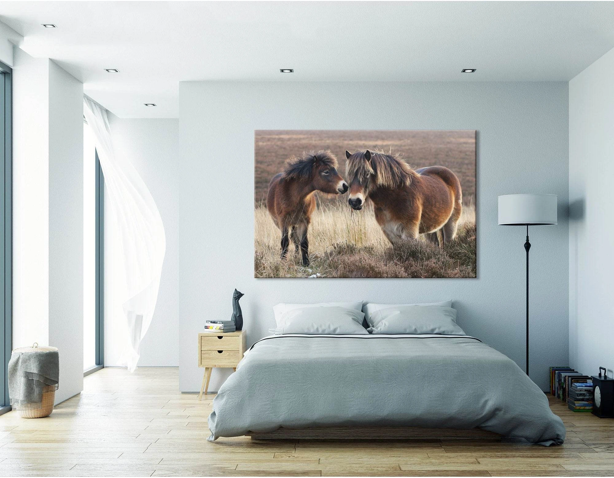 Pony And Horse On Moorland In Exmoor №04231 Ready to Hang Canvas Print - Zellart Canvas Prints ALL_Products, Horses