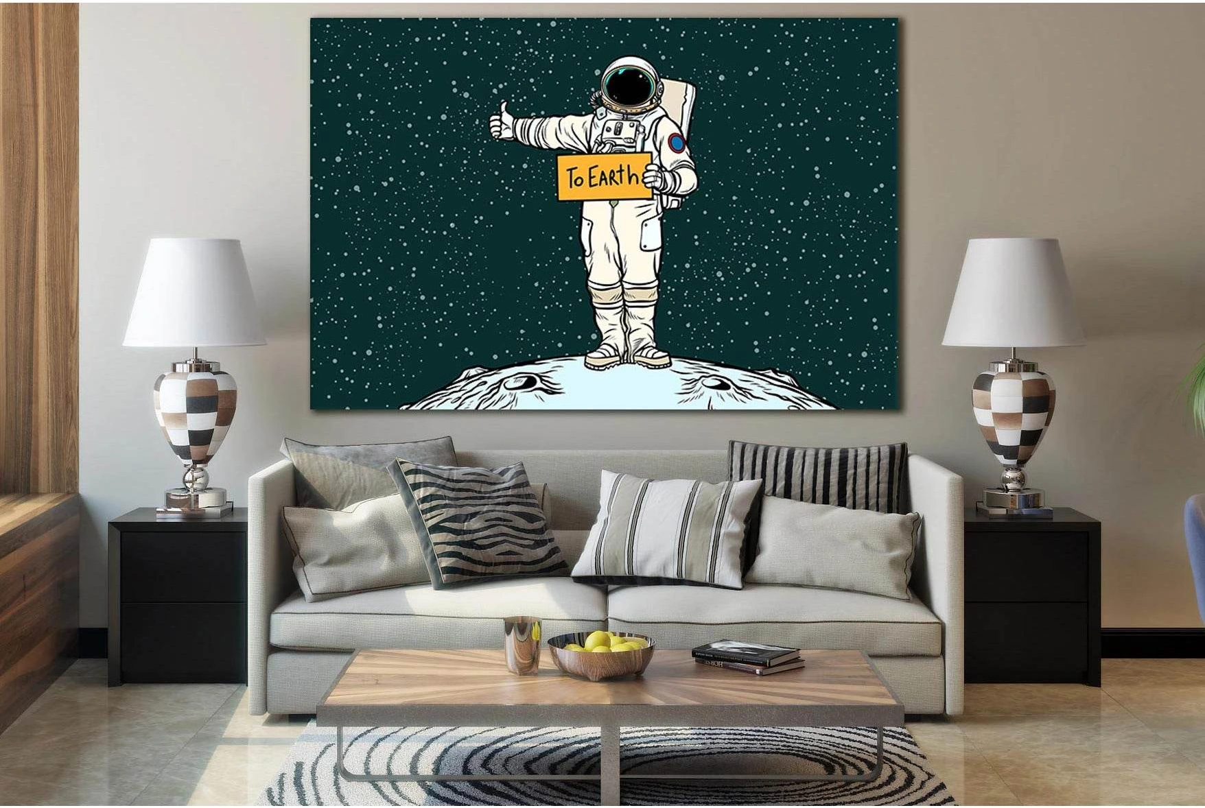 Pop Art Astronaut Hitch Rides On Earth №SL544 Ready to Hang Canvas Print - Zellart Canvas Prints 0new, ALL_Products, Pop ART