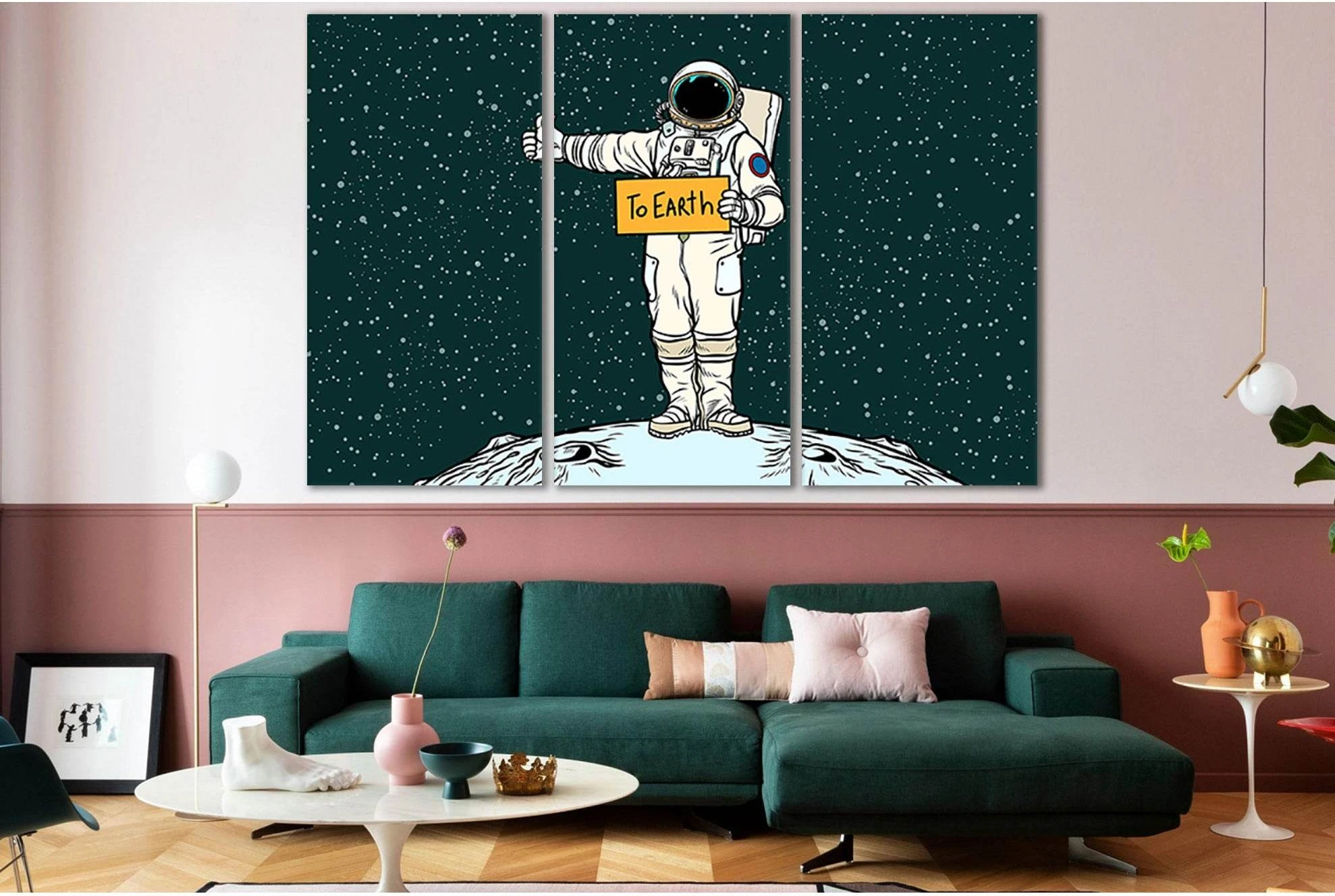 Pop Art Astronaut Hitch Rides On Earth №SL544 Ready to Hang Canvas Print - Zellart Canvas Prints 0new, ALL_Products, Pop ART