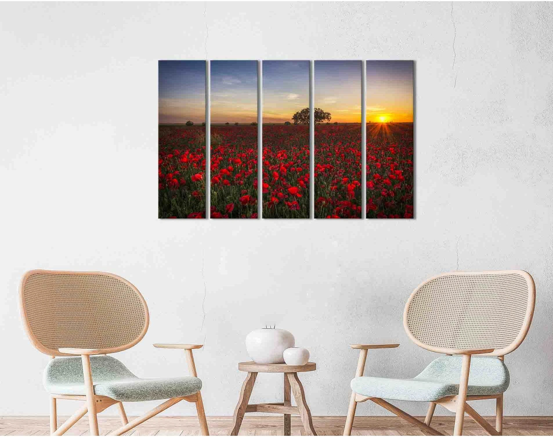Poppy field №D1214 Ready to Hang Canvas Print - Zellart Canvas Prints 0new, ALL_Products, Sunrise & sunset wall art
