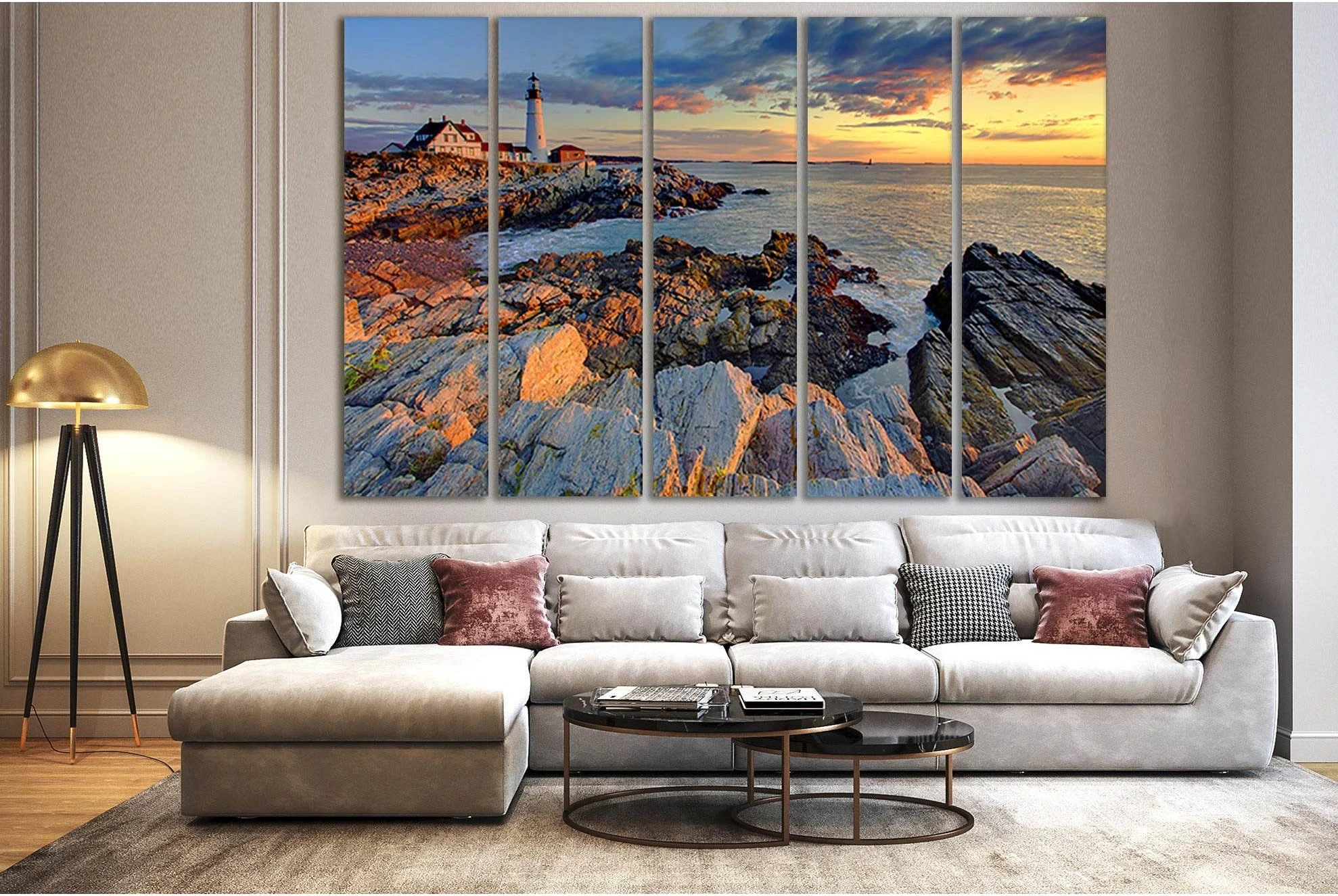 Portland Lighthouse And Sunrise №SL243 Ready to Hang Canvas Print - Zellart Canvas Prints 0new, ALL_Products, SUNRISE & SUNSET WALL ART