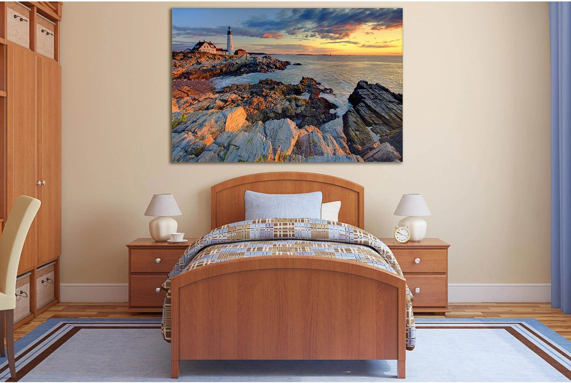 Portland Lighthouse And Sunrise №SL243 Ready to Hang Canvas Print - Zellart Canvas Prints 0new, ALL_Products, SUNRISE & SUNSET WALL ART