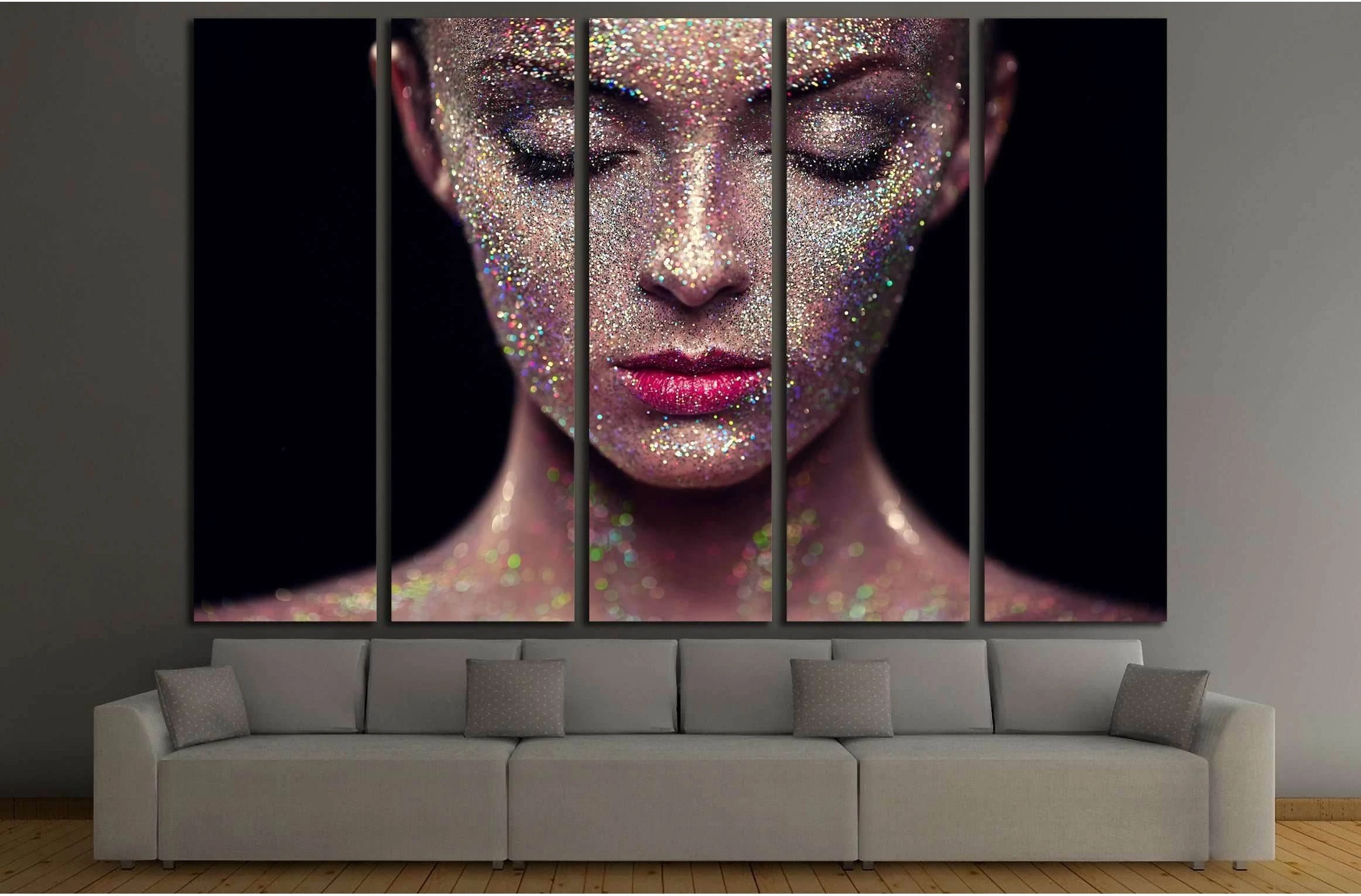 Portrait of beautiful woman with sparkles on her face №2766 Ready to Hang Canvas Print - Zellart Canvas Prints ALL_Products, s-2766
