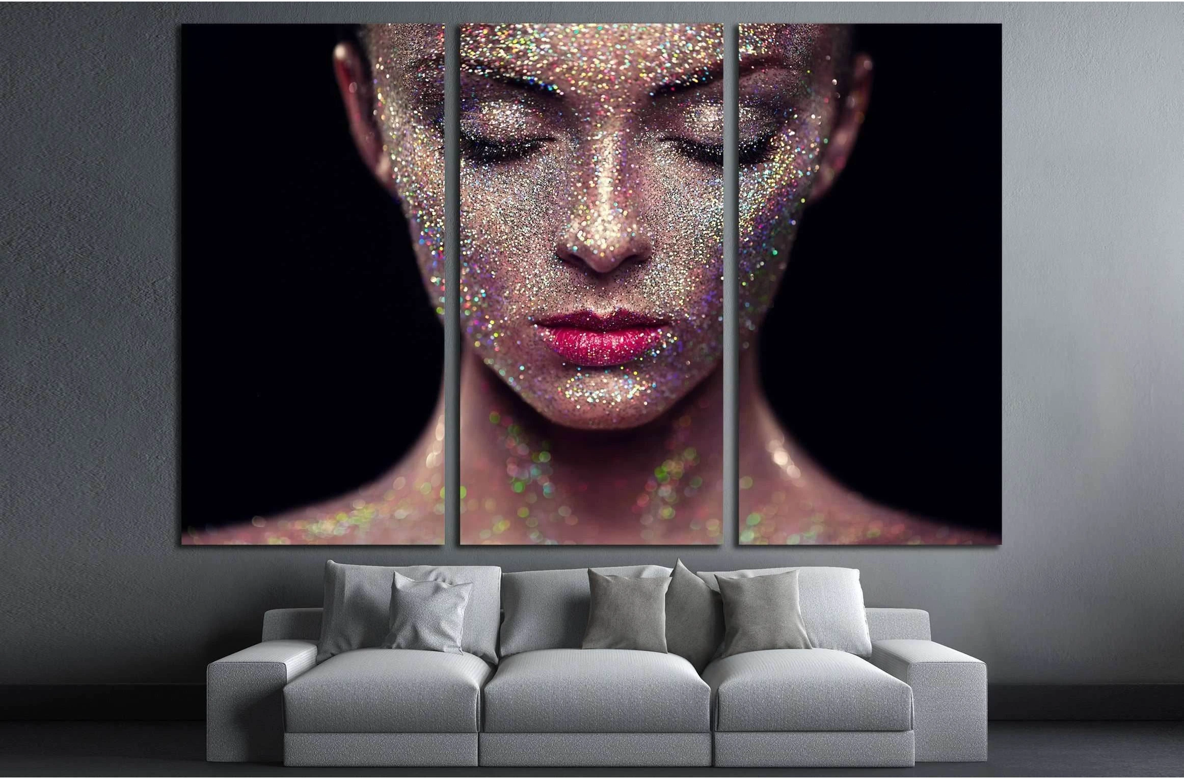 Portrait of beautiful woman with sparkles on her face №2766 Ready to Hang Canvas Print - Zellart Canvas Prints ALL_Products, s-2766