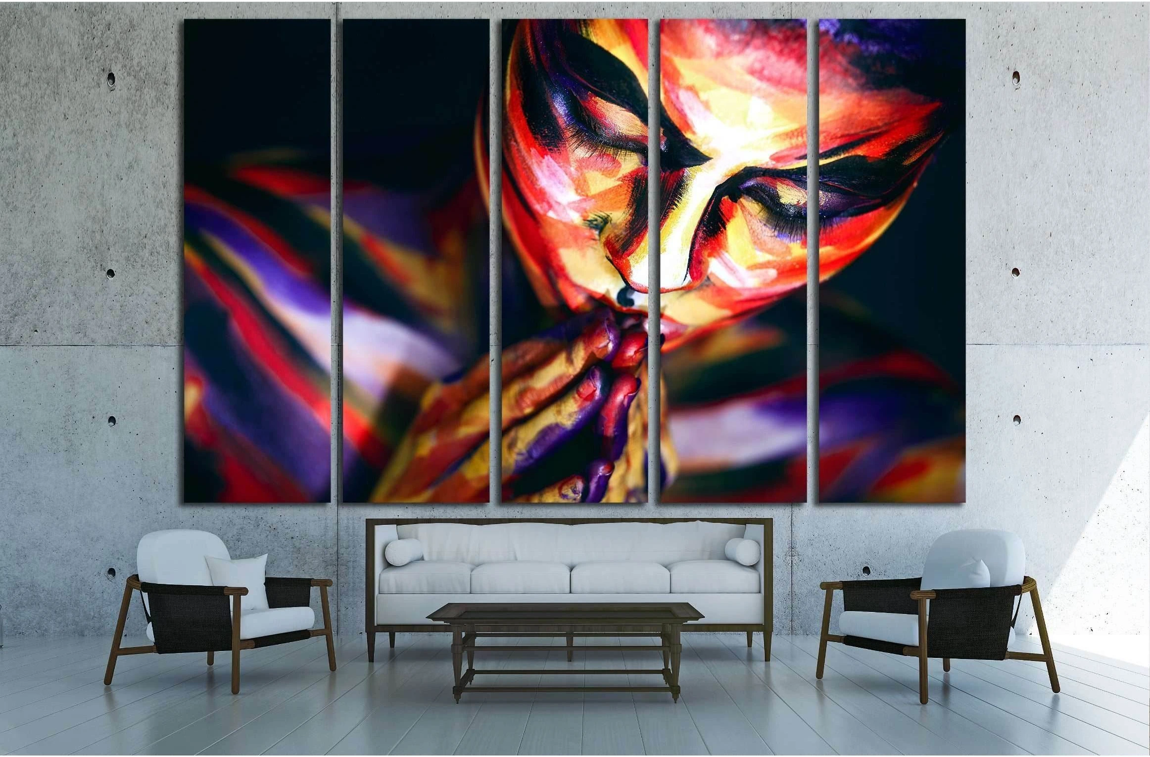 Portrait of the bright beautiful girl with art colorful make-up and bodyart №2764 Ready to Hang Canvas Print - Zellart Canvas Prints ALL_Products, s-2764