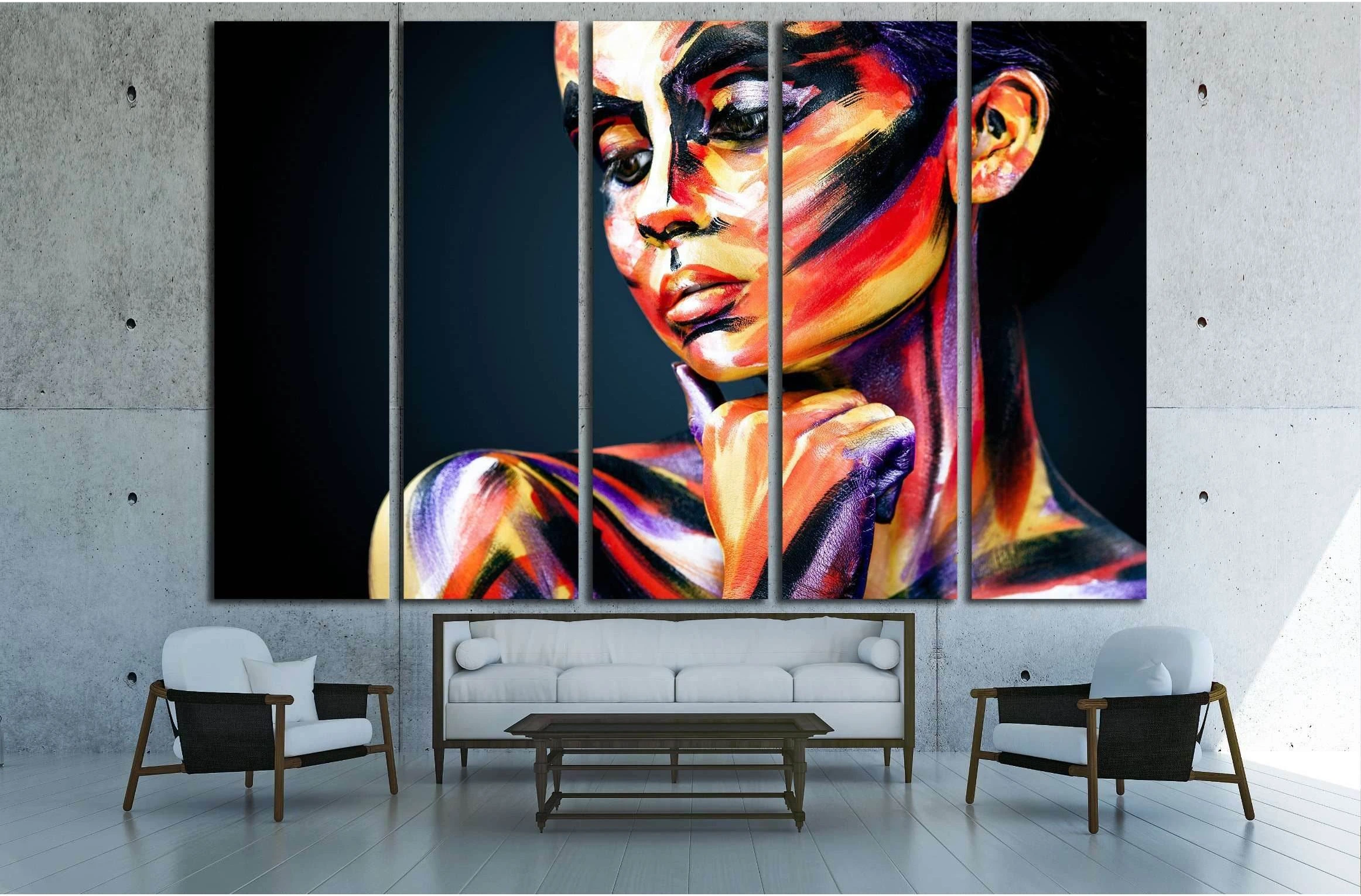 Portrait of the bright beautiful girl with art colorful make-up and bodyart №2763 Ready to Hang Canvas Print - Zellart Canvas Prints ALL_Products, s-2763