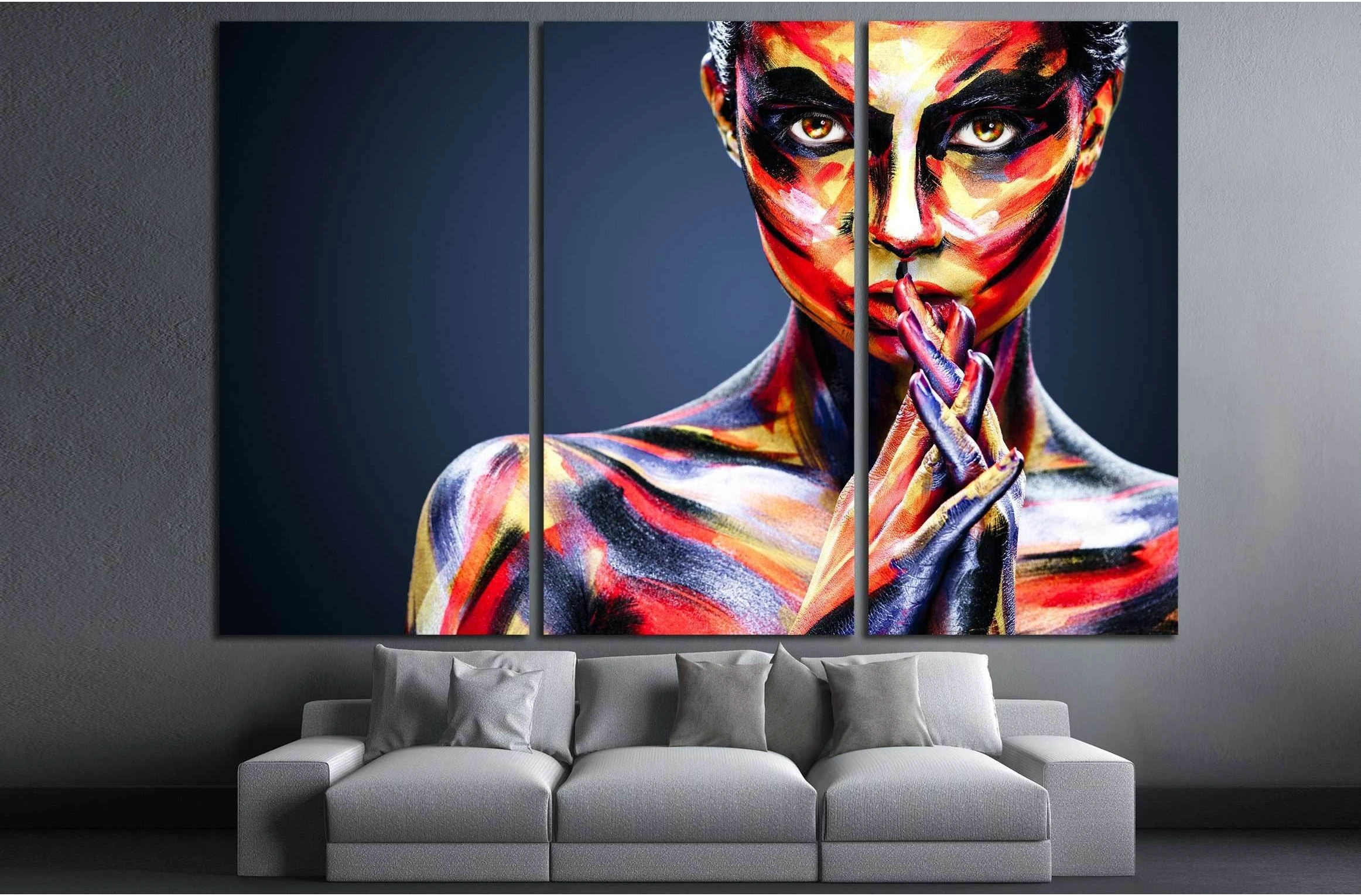 Portrait of the bright beautiful girl with art colorful make-up and bodyart №2762 Ready to Hang Canvas Print - Zellart Canvas Prints ALL_Products, s-2762