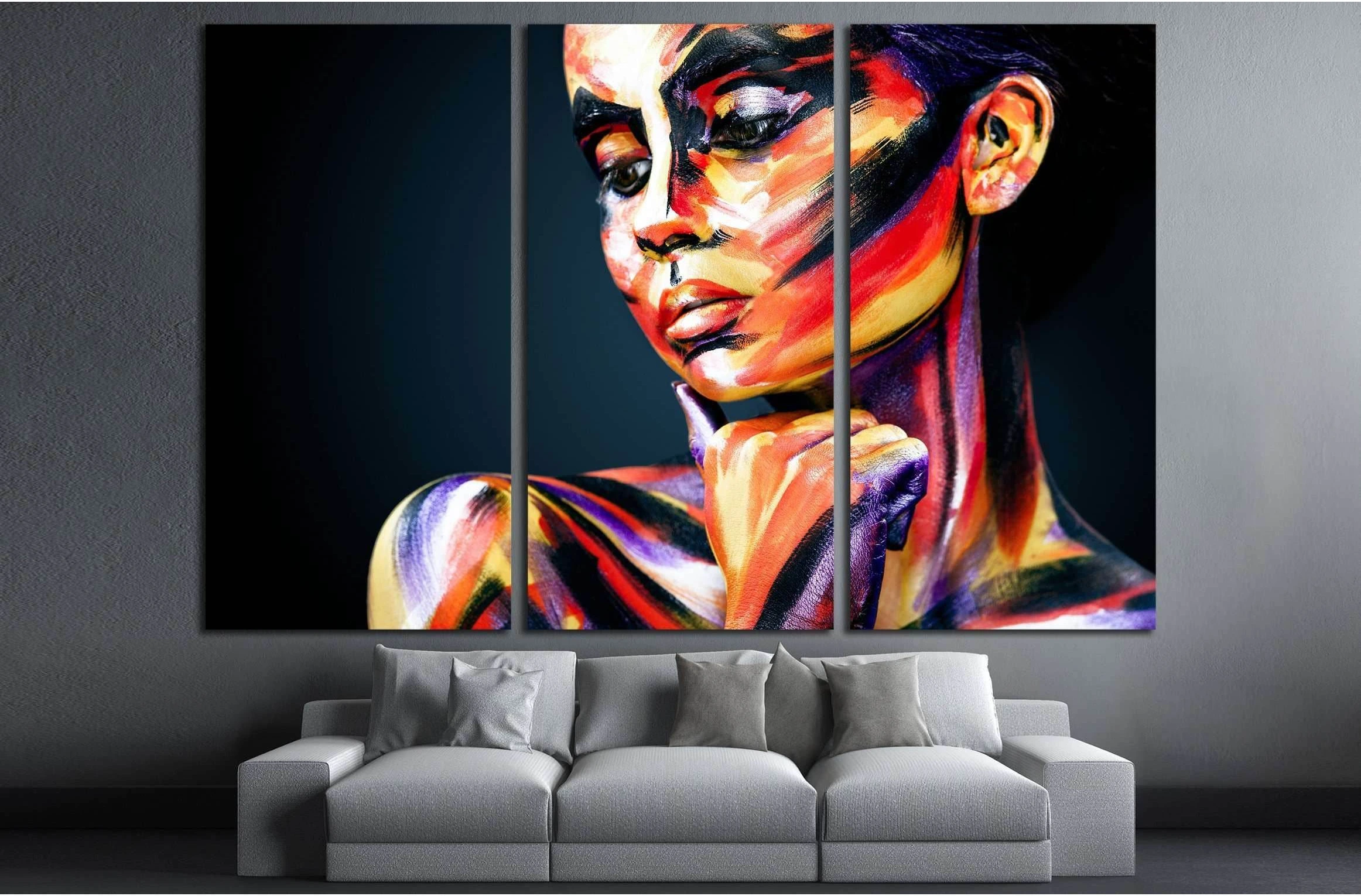 Portrait of the bright beautiful girl with art colorful make-up and bodyart №2763 Ready to Hang Canvas Print - Zellart Canvas Prints ALL_Products, s-2763